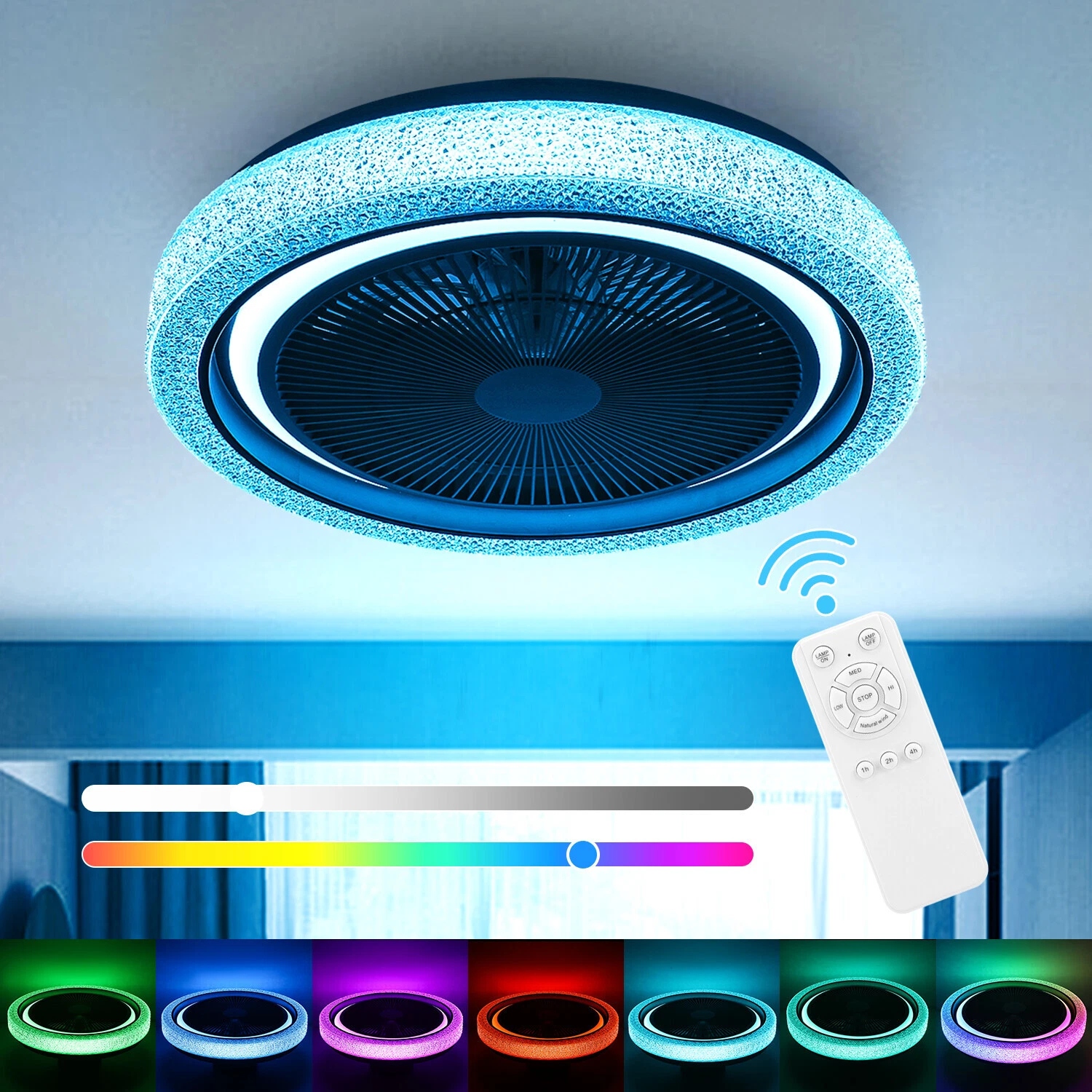 3v1 Stropní Svítidlo Led S Ventilátorem Ovládaný Dálkovým Ovladačem Rgb Změna Barev Černá 64 W