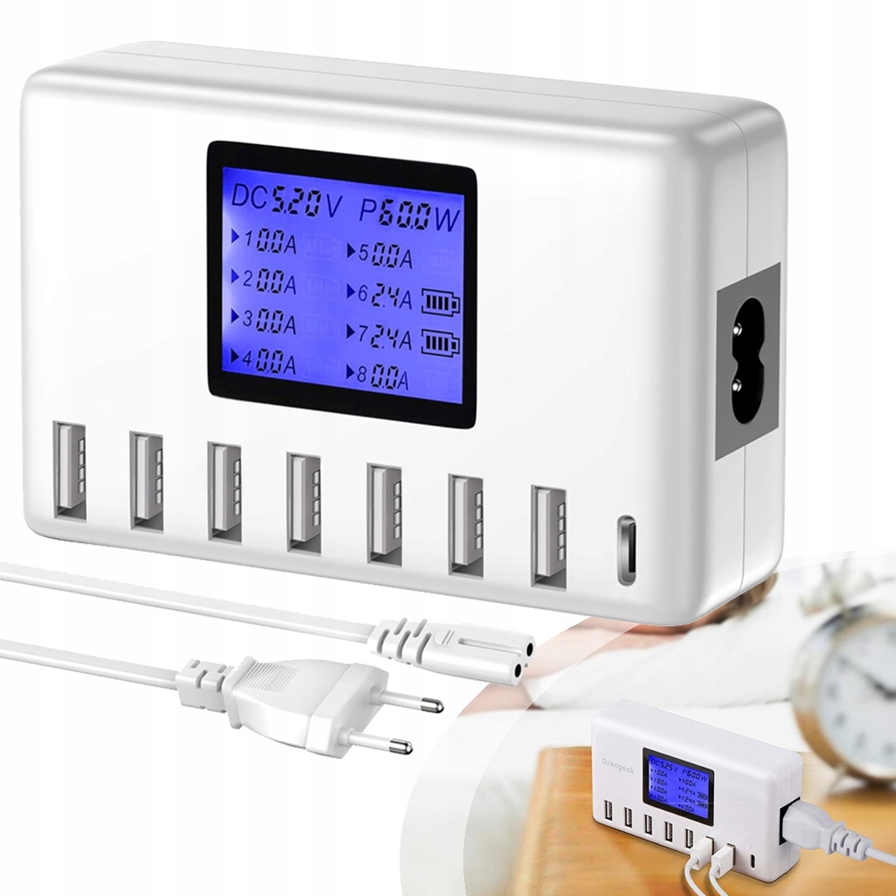 Ładowarka Usb, Stacja Ładowania Usb 60 W Z 8 Portami, Ładowarka Usb-c