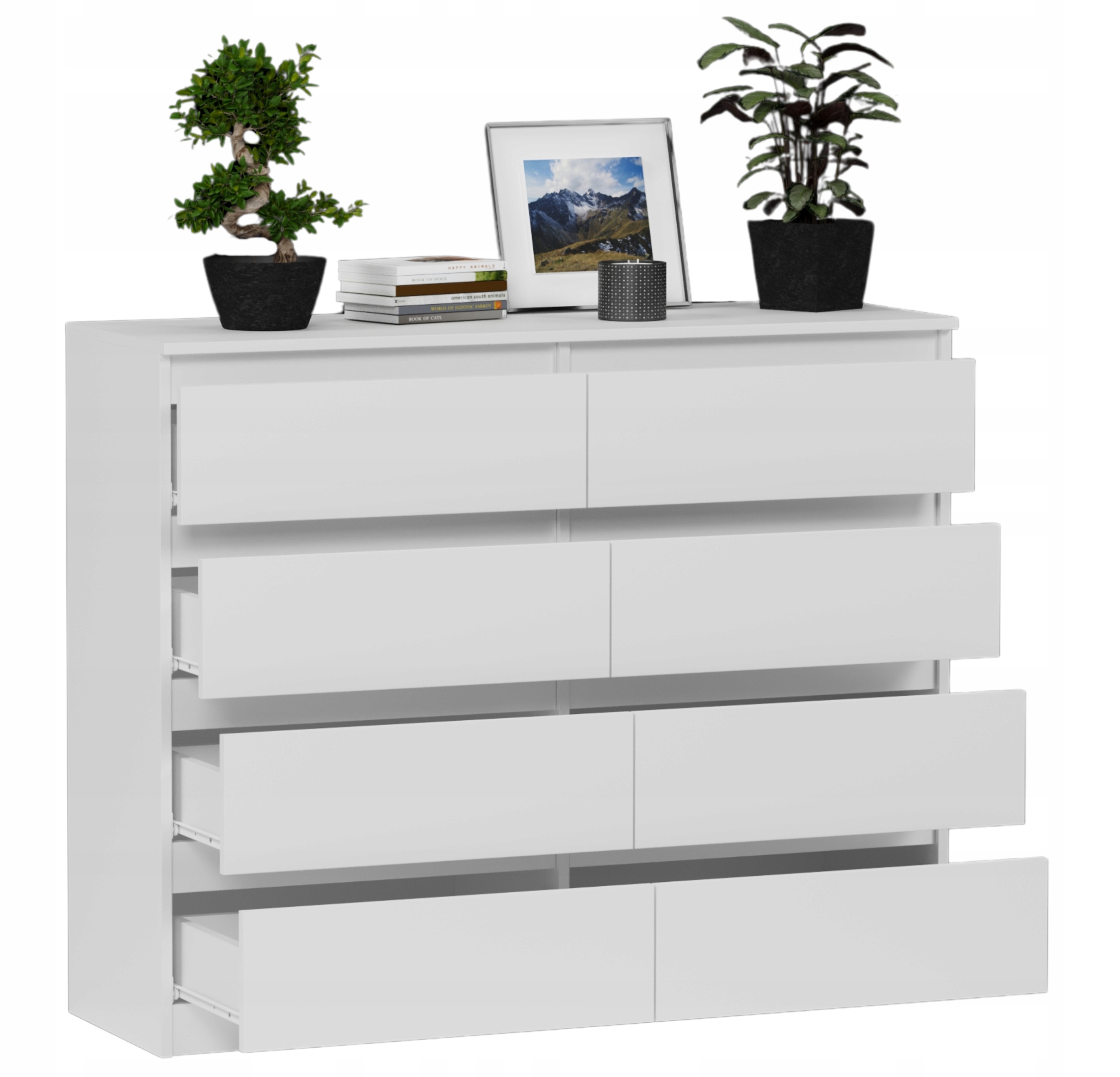 Nowoczesna KOMODA 140CM SZAFKA 8 SZUFLAD BIAŁA PL