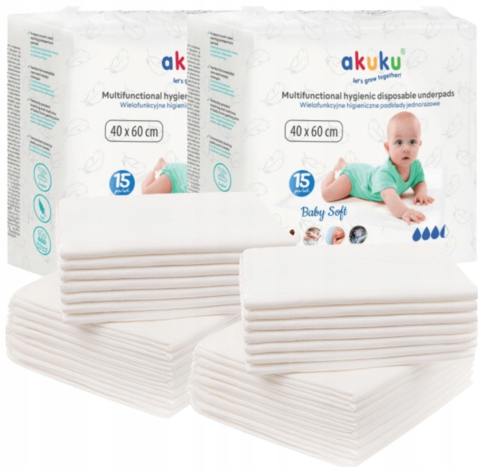 PODKŁAD JEDNORAZOWY NA PRZEWIJAK PODKŁADY HIGIENICZNE AKUKU 2PAK 30 SZT