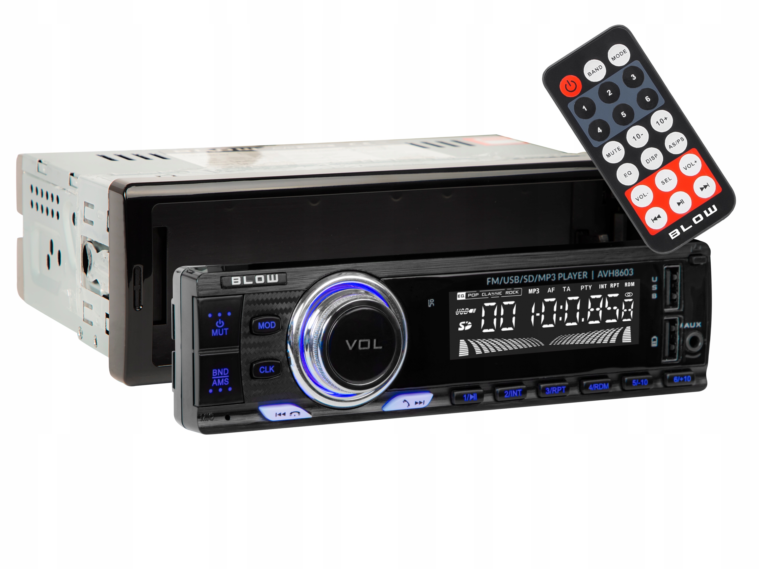 RADIO SAMOCHODOWE 1-DIN BLUETOOTH USB SD RDS 4x GŁOŚNIKI PILOT ZESTAW 520W Marka Blow