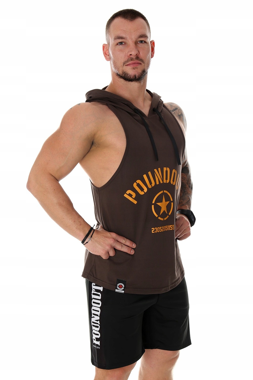 Bokserka z kapturem męska FORCE brązowy S Rękaw bez rękawów