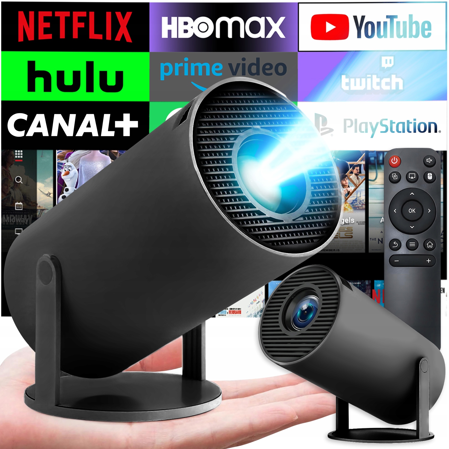 Projektor Android Tv WiFi Full Hd Přenosný otočný reproduktor Smart