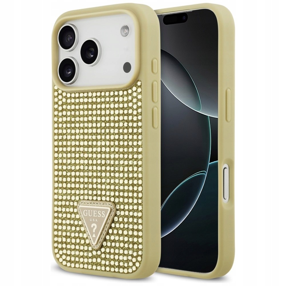Etui Guess Rhinestone Triangle Logo do iPhone 17 Pro złoty
