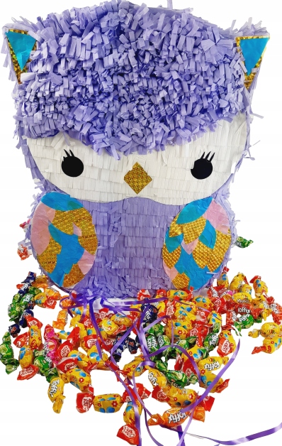 Piniata sowa wypełniona cukierkami