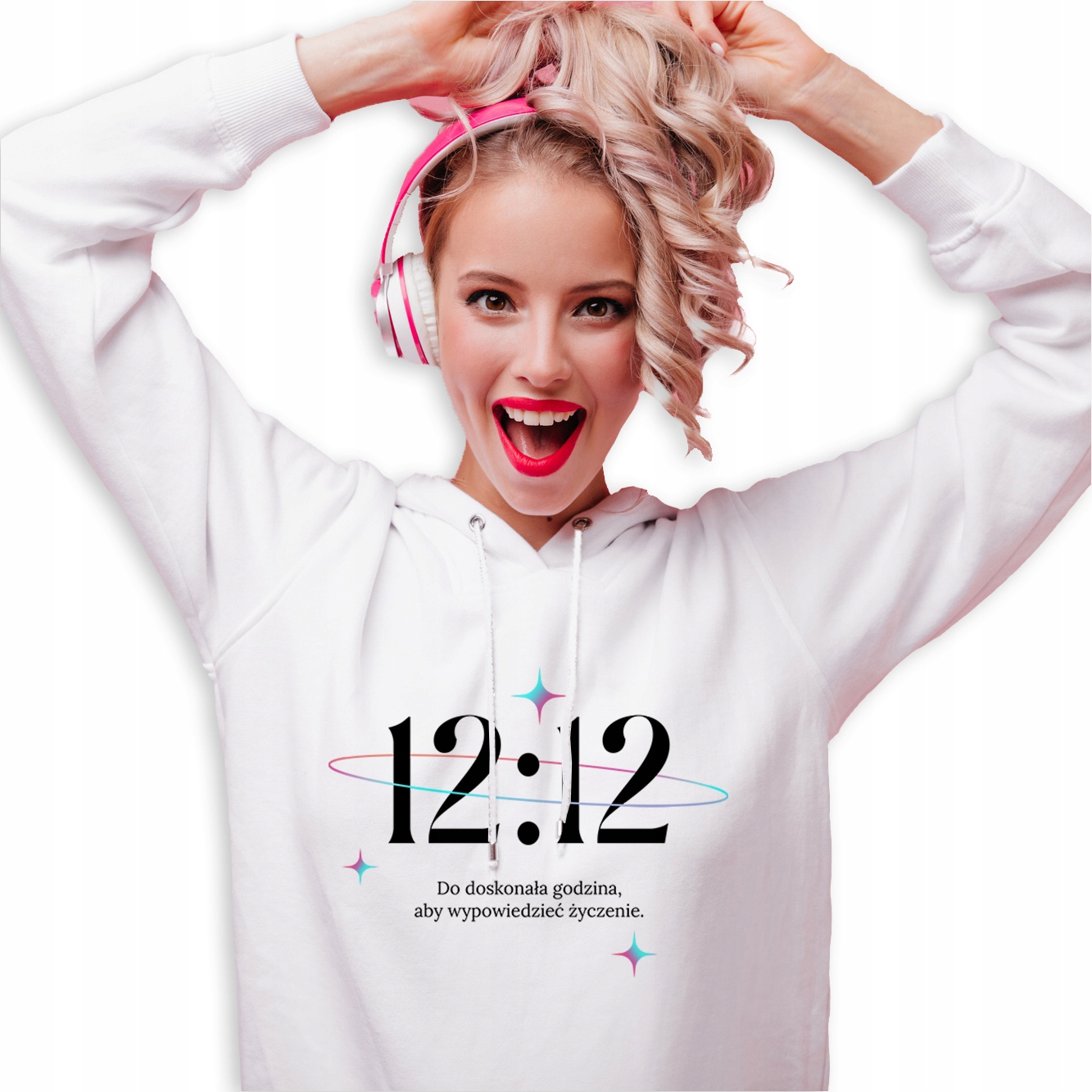 Mikina S Kapucí Bílá Ezoterika Universe Zrcadlové hodiny 12:12 Vel M