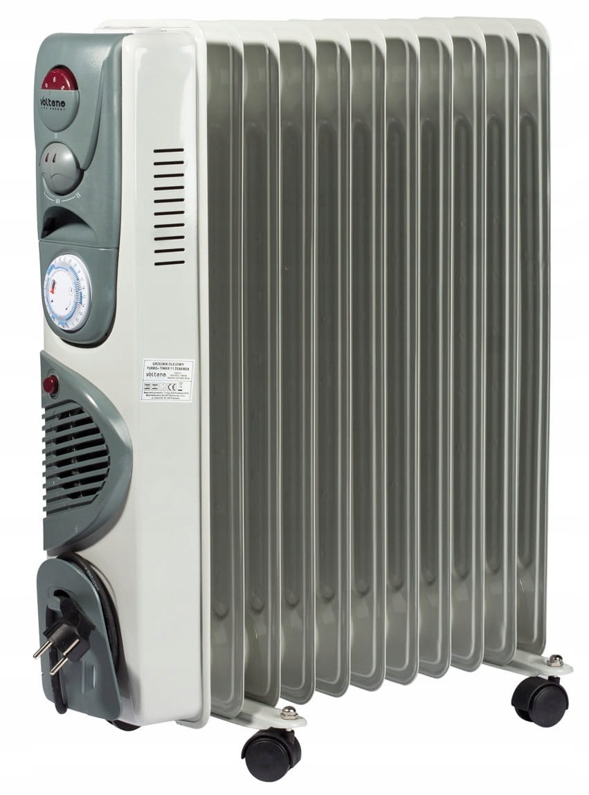 Olejový radiátor bílý na kolečkách 11 turbo žeber časovač 2900 W
