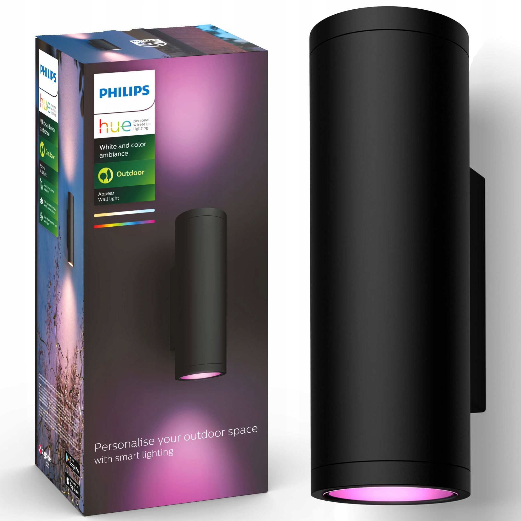 Led záhradné nástenné svietidlo Vonkajšia lampa Philips Hue Appear 15.8W IP44 Rgb