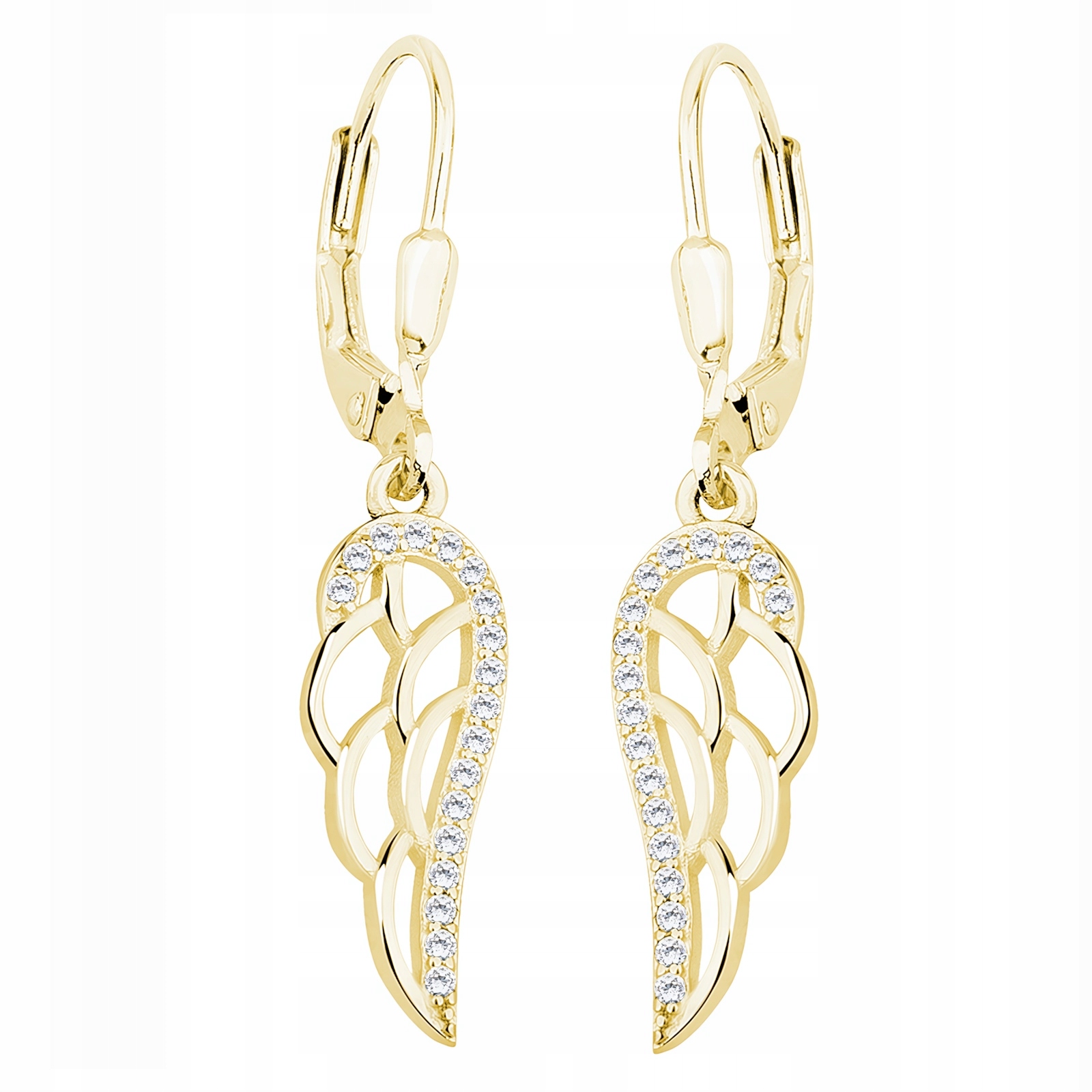 Kolczyki Skrzydła Anioła Cyrkonie Pozłacane Srebro