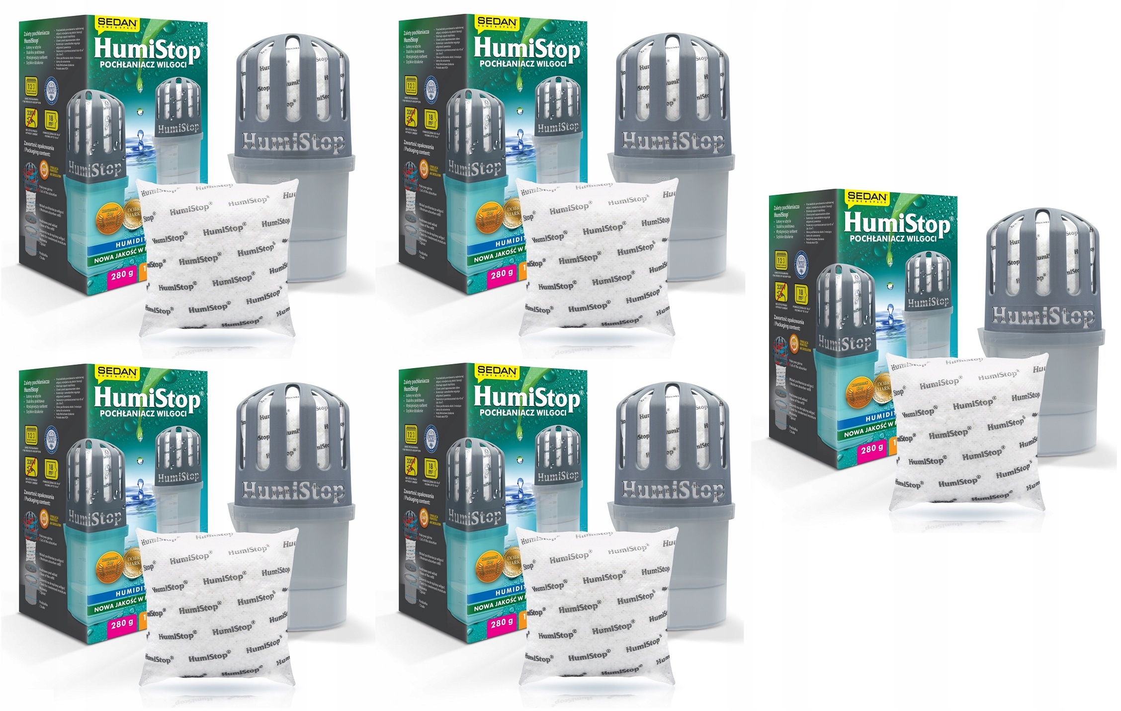 5 POCHŁANIACZY WILGOCI HUMISTOP z 10 WKŁADAMI