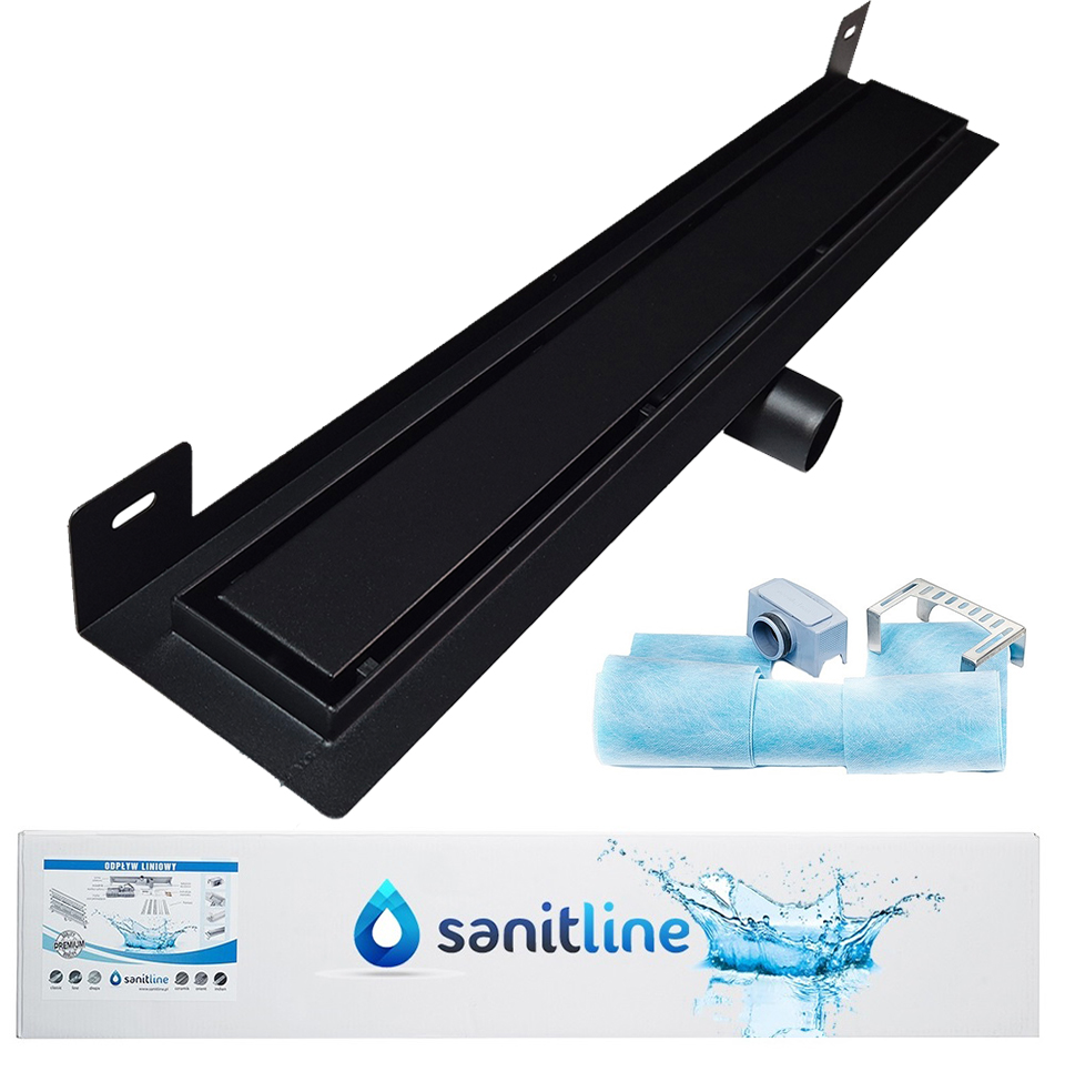 Lineární odtok Nástěnný Černý Sanitline 2v1 Pod Dlažbu nebo Hladký 100 cm