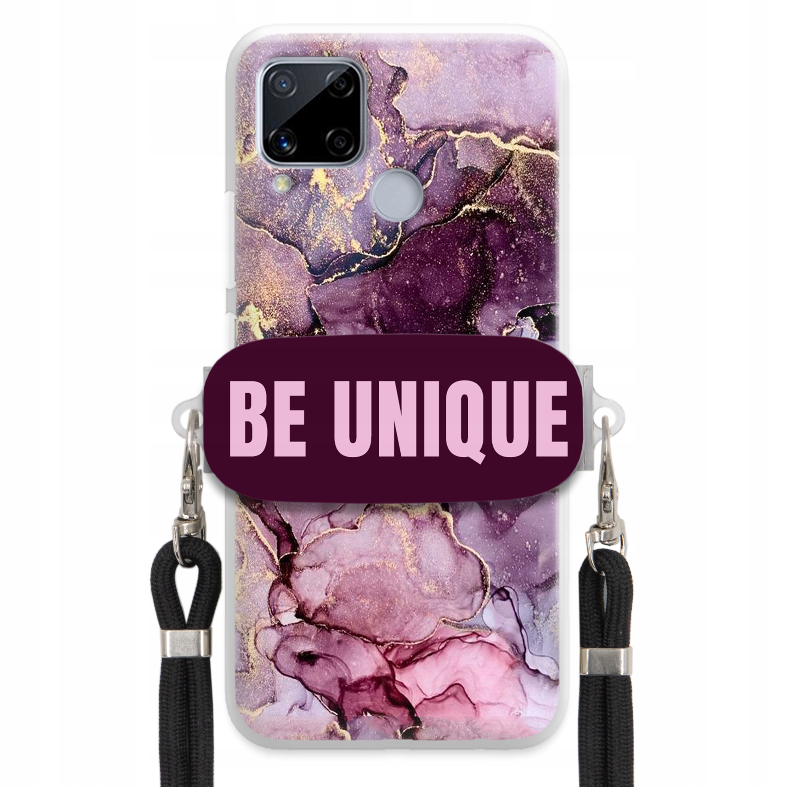 Prémiové puzdro pre Realme C15 Case držiak na šnúrku Čierny fialový mramor