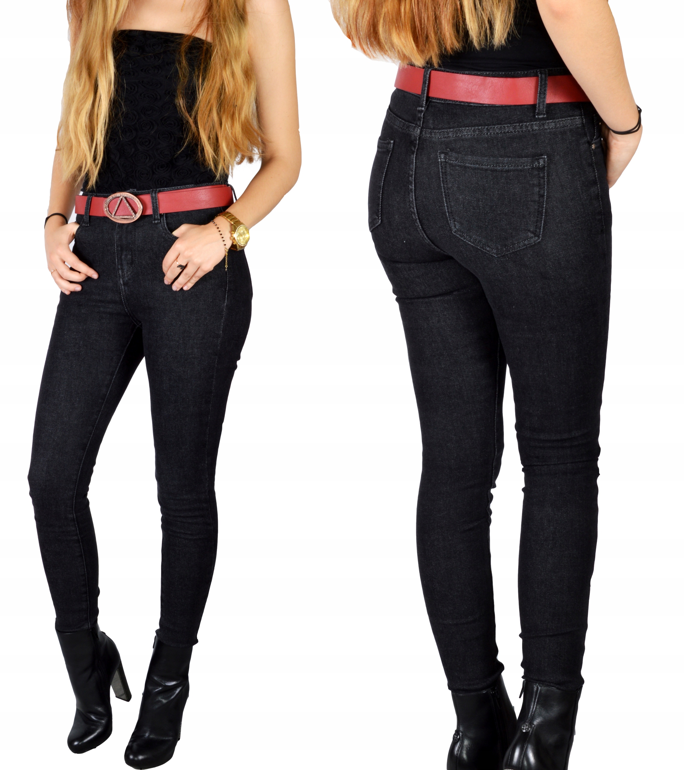 

Jeansy Damskie Spodnie Jeansowe z Paskiem Skiny