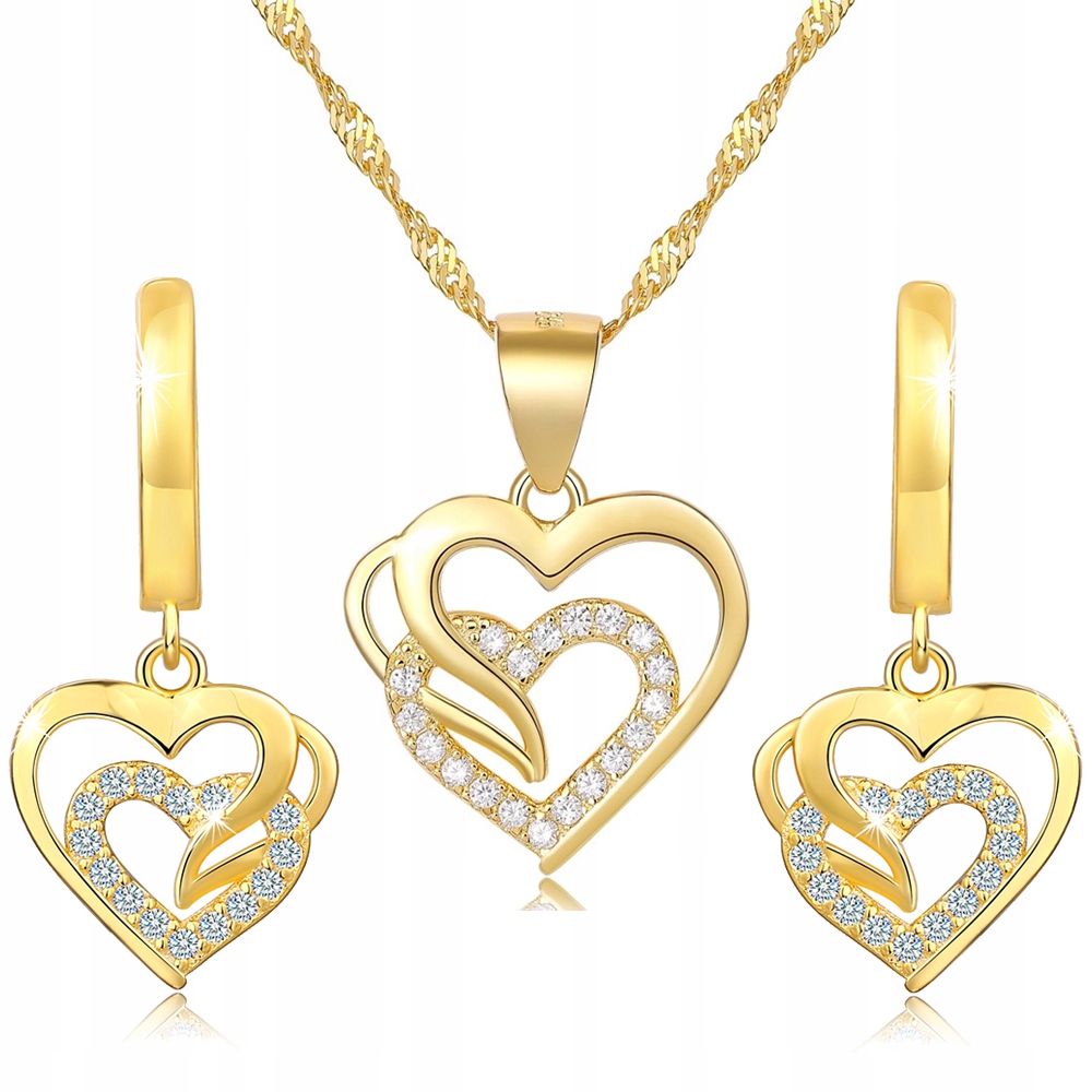 KOMPLET SREBRNEJ BIŻUTERII 925 SERCA