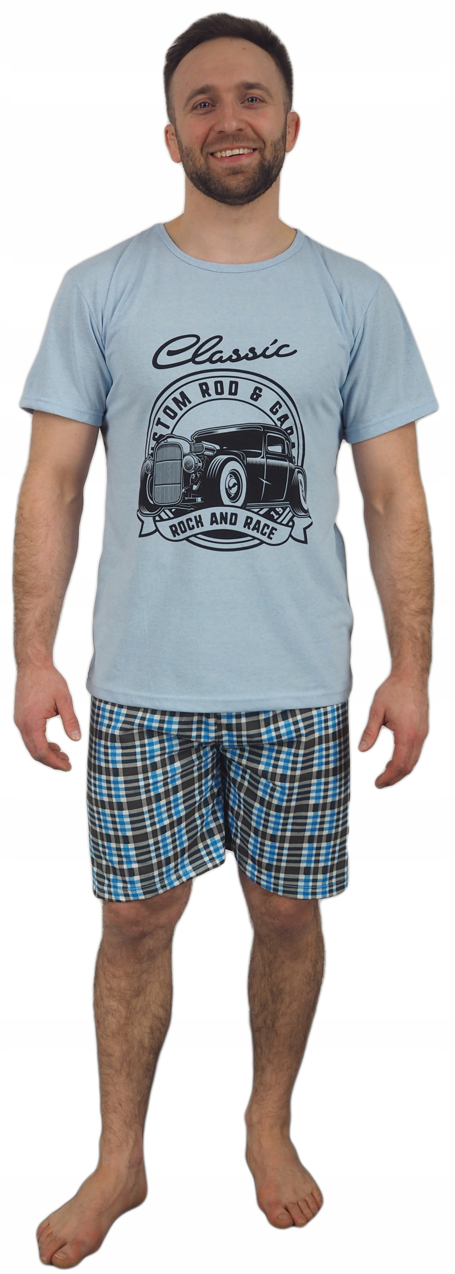 PIŻAMA MĘSKA XXL szorty KRATA tata CHŁOPAK Classic Rozmiar XXL