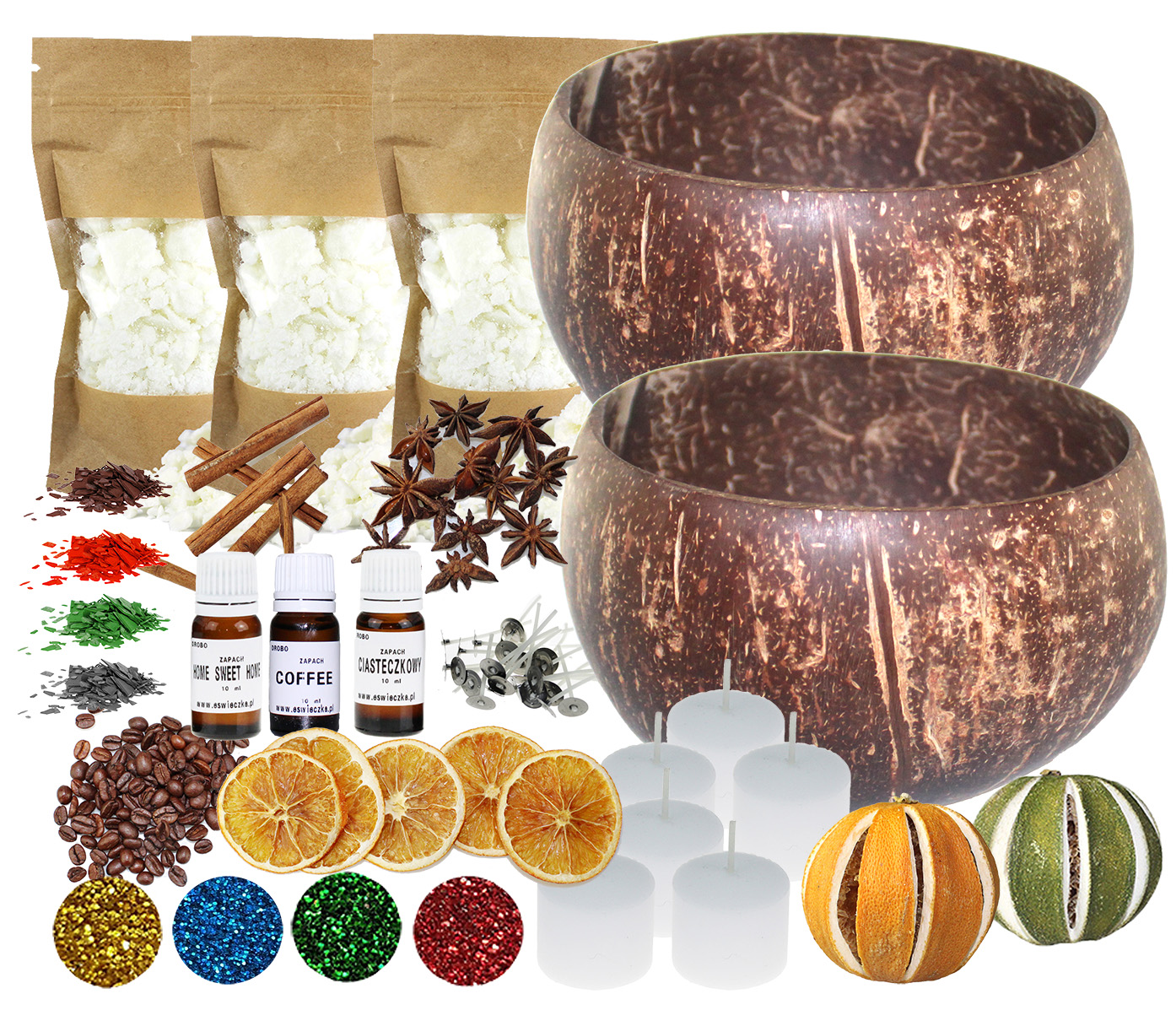 Sada na výrobu sójových svíček 2 kokosy, velká sada na výrobu svíček