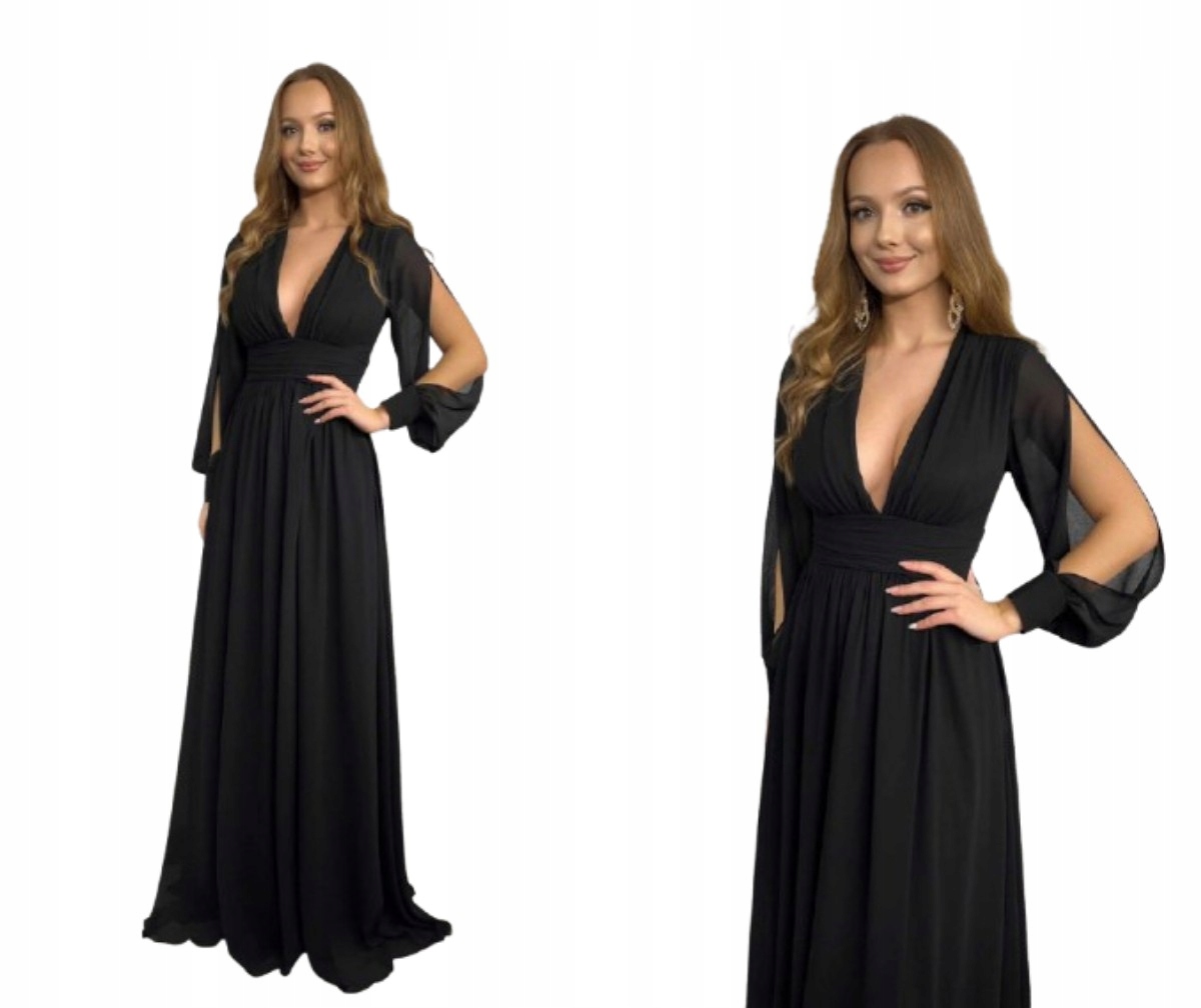 Šaty Maxi S Rozparkem A Rukávkem Gloria Černá 38