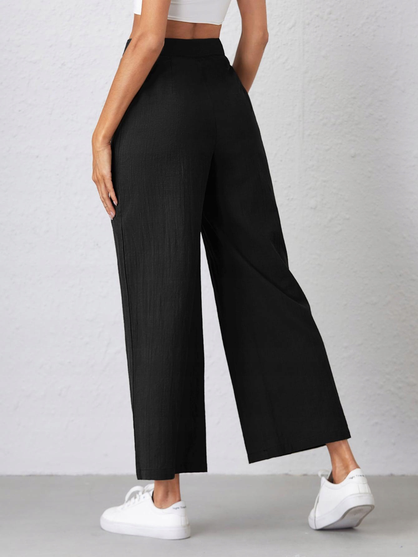 SHEIN CZARNE SZEROKIE SPODNIE WYSOKI STAN L Rozmiar L