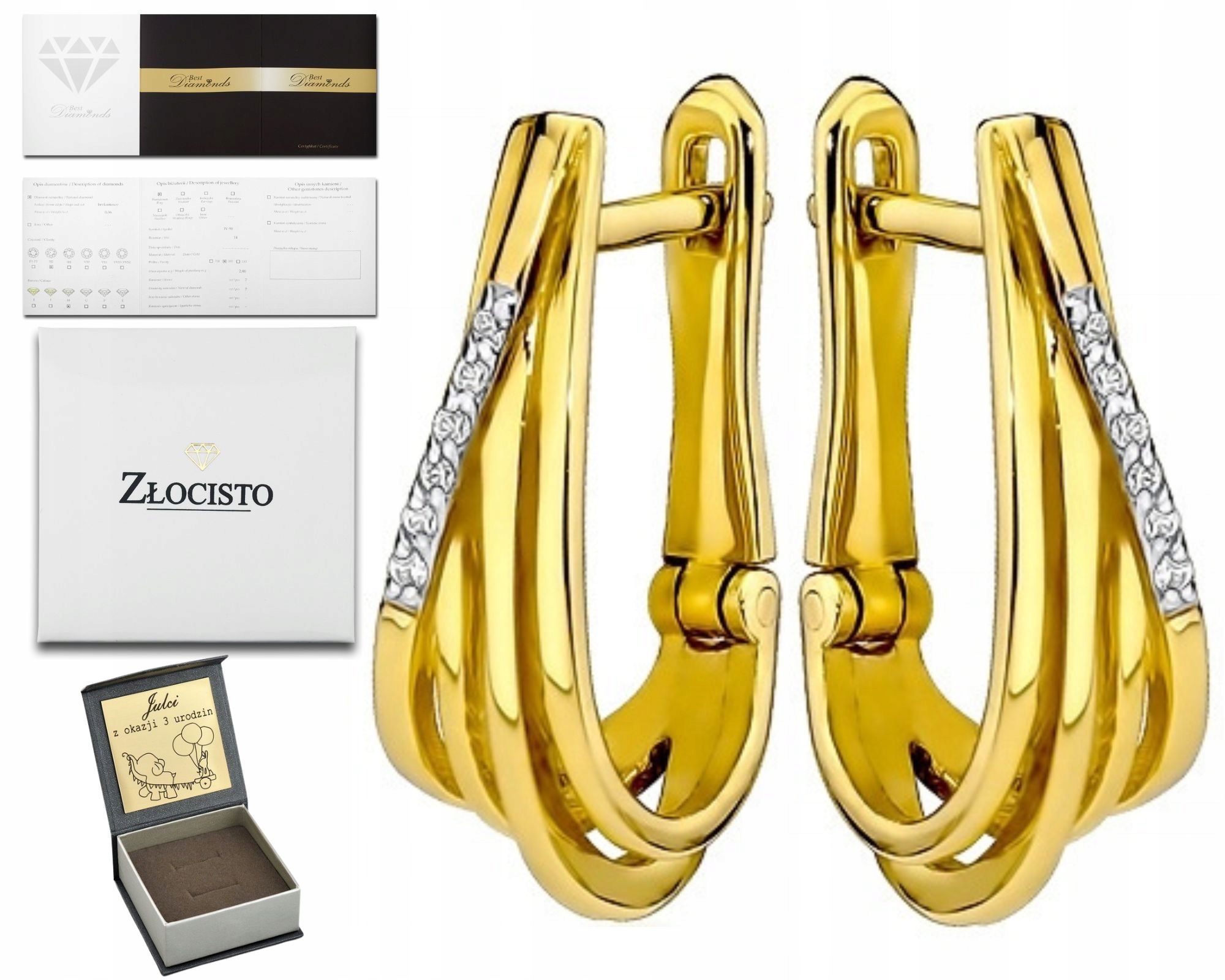 Zlaté Náušnice S Brilianty 0,06 Ct Gravírování Bonus
