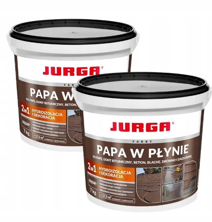 2szt Jurga Papa W Płynie Brązowa Farba Ochronna Na Dach Blachy Papy 7kg