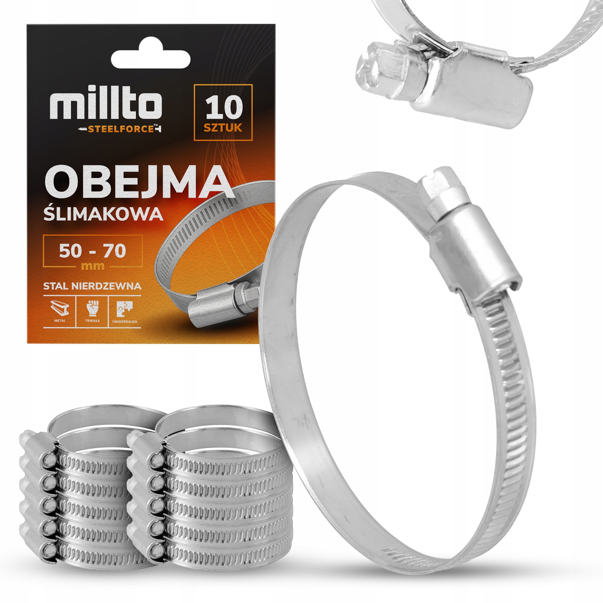 10x Opaska Zaciskowa Metalowa 50-70 Cybant Obejma Ślimakowa Skręcana S Nq-m