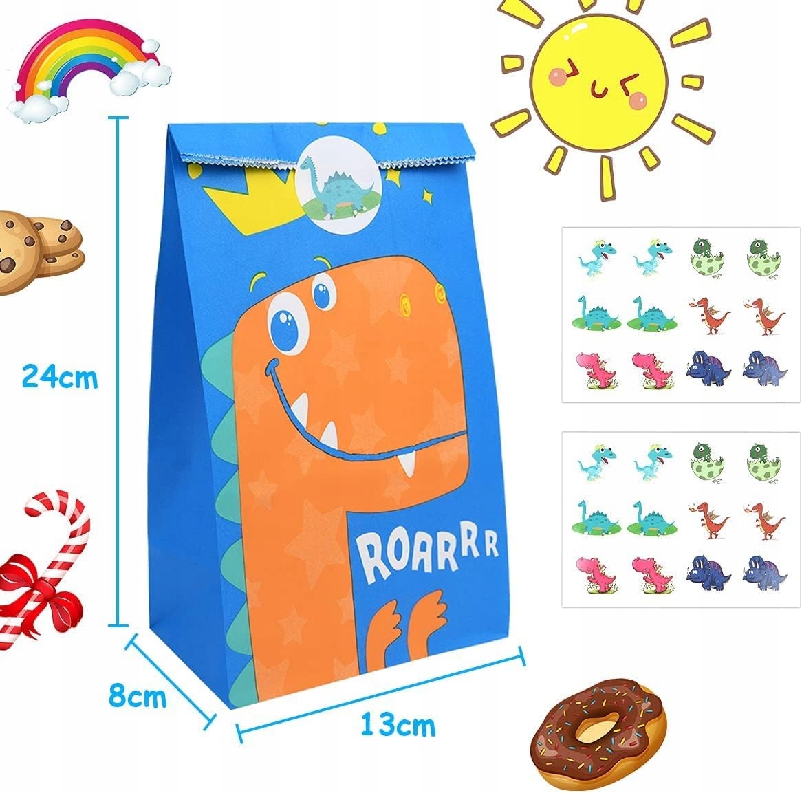 ZESTAW 20 WORECZKÓW TOREBEK DO PAKOWANIA PREZENTÓW, UPOMINKÓW DINOZAURY Stan opakowania oryginalne