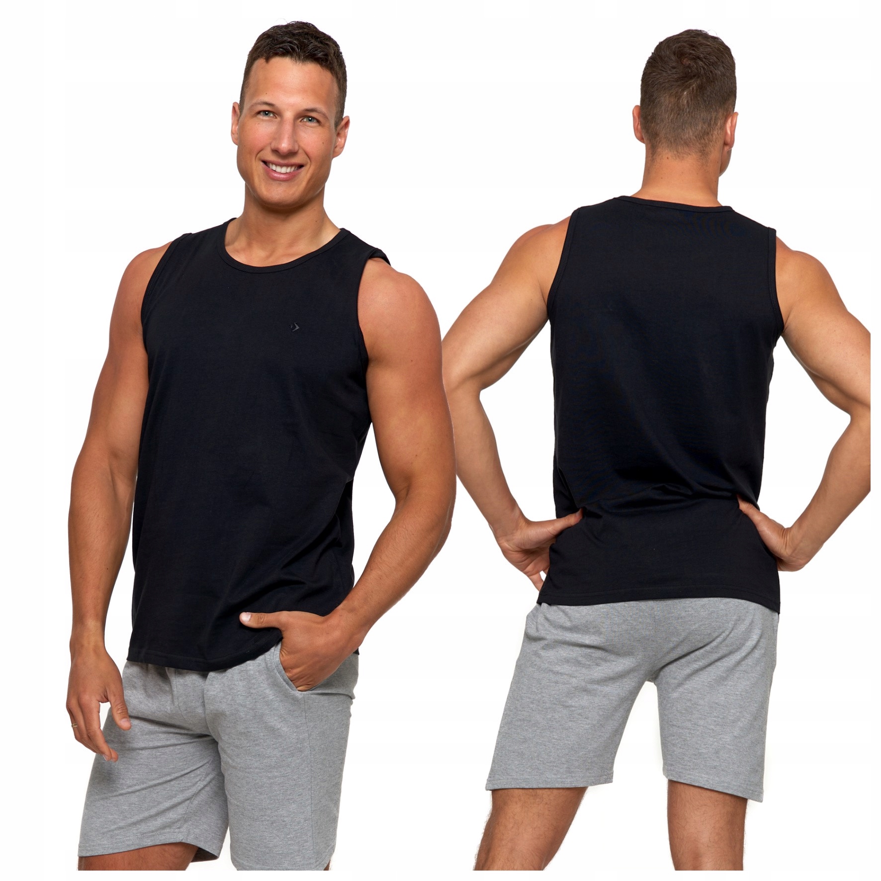 CZARNA KOSZULKA BEZ RĘKAWÓW MĘSKA TANK TOP BEZRĘKAWNIK BAWEŁNIANY MORAJ R.L
