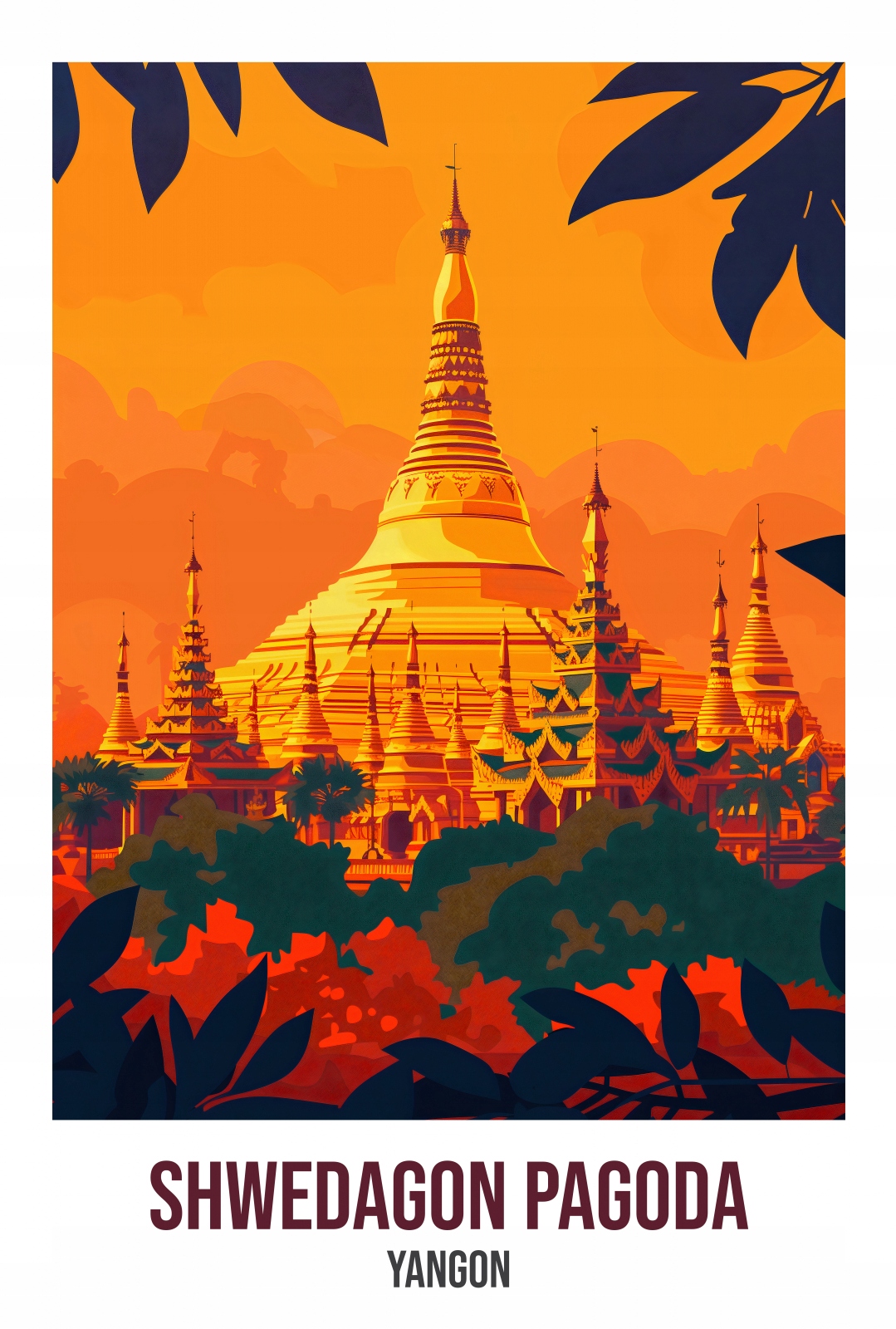 Plakát 67,5x100 cm Shwedagon Pagoda, Yangon