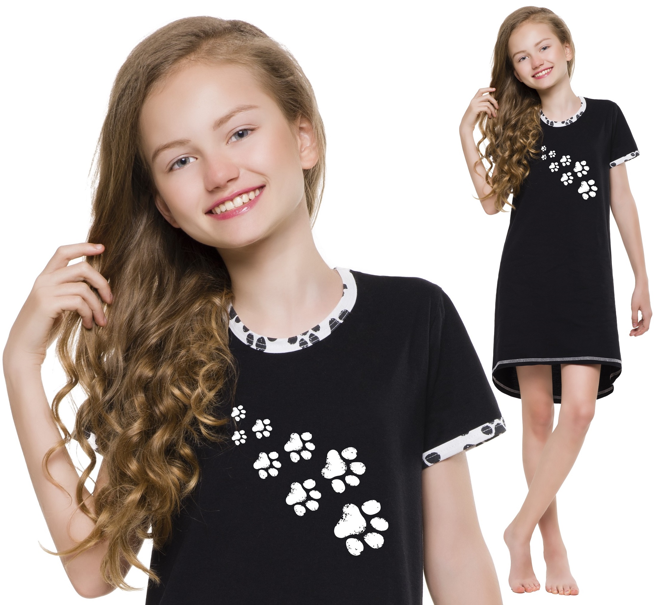 BAWEŁNA KOSZULA NOCNA DZIEWCZĘCA W PSIE ŁAPKI