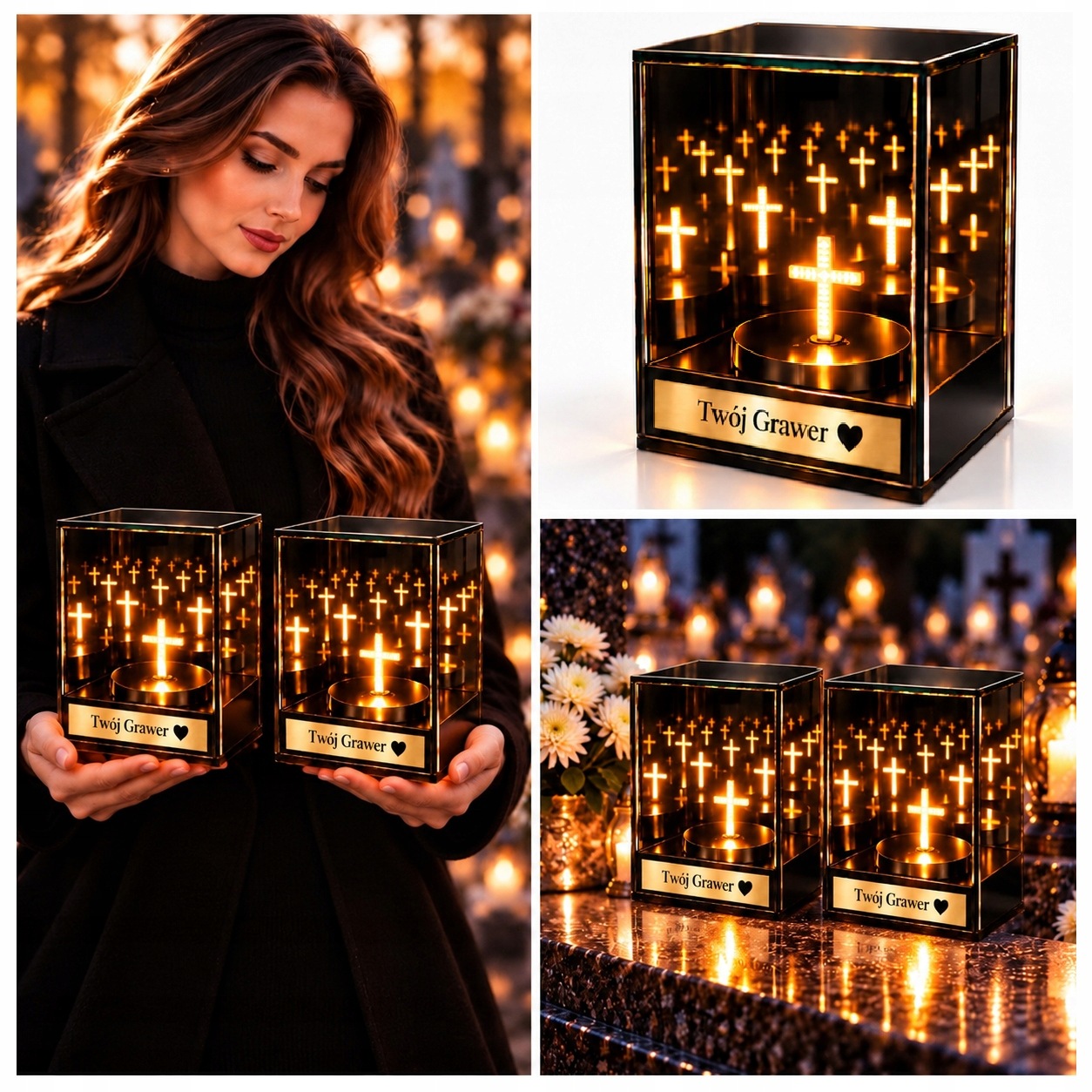 2X Hřbitovní Svíčka Velká Led Těžká S Gravírováním Pro Rodiče Prarodičů