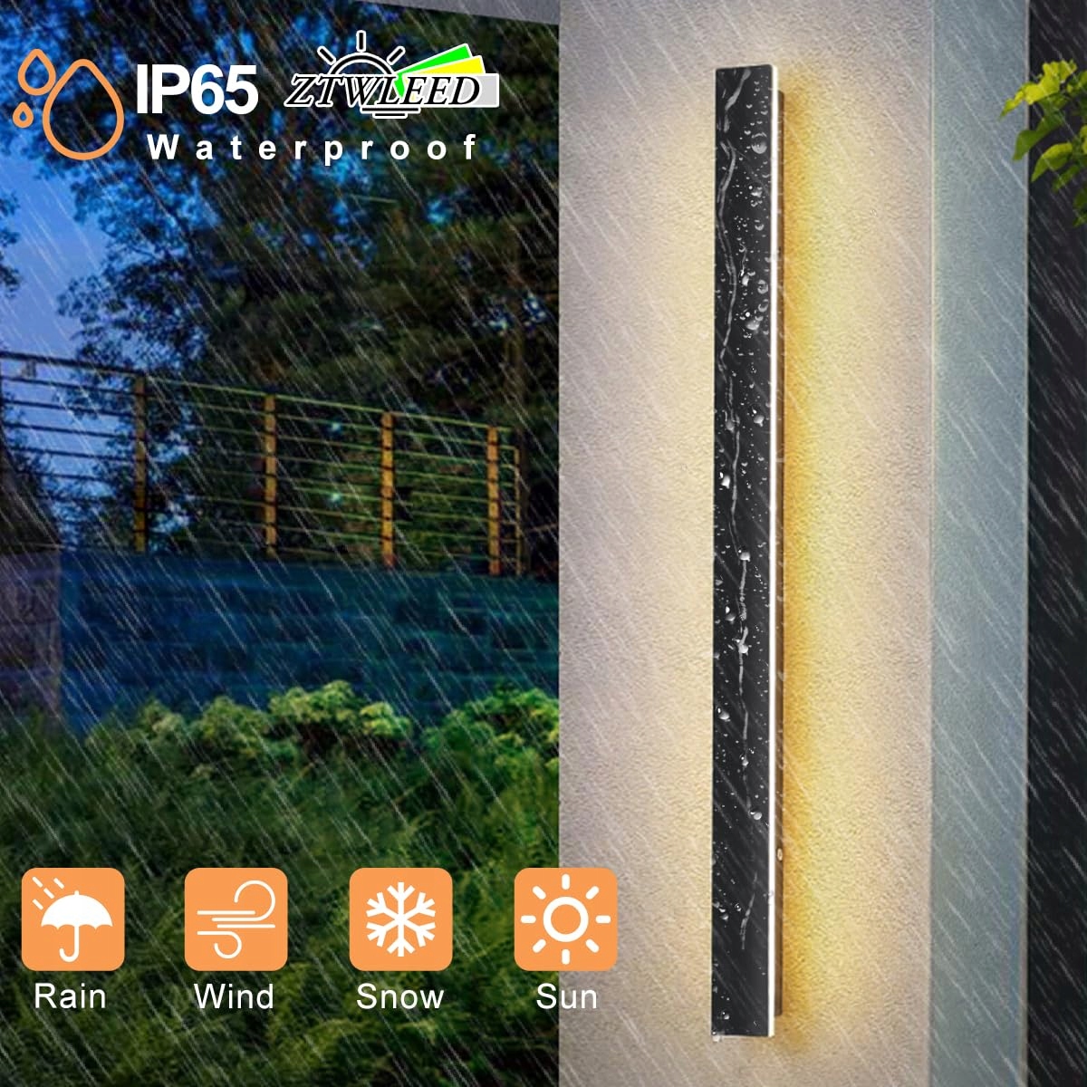 ZTWLEED Lampa Ścienna LED Zewnętrzna 8W IP65 Wodoodporna 6000K 40CM — miniatura 2