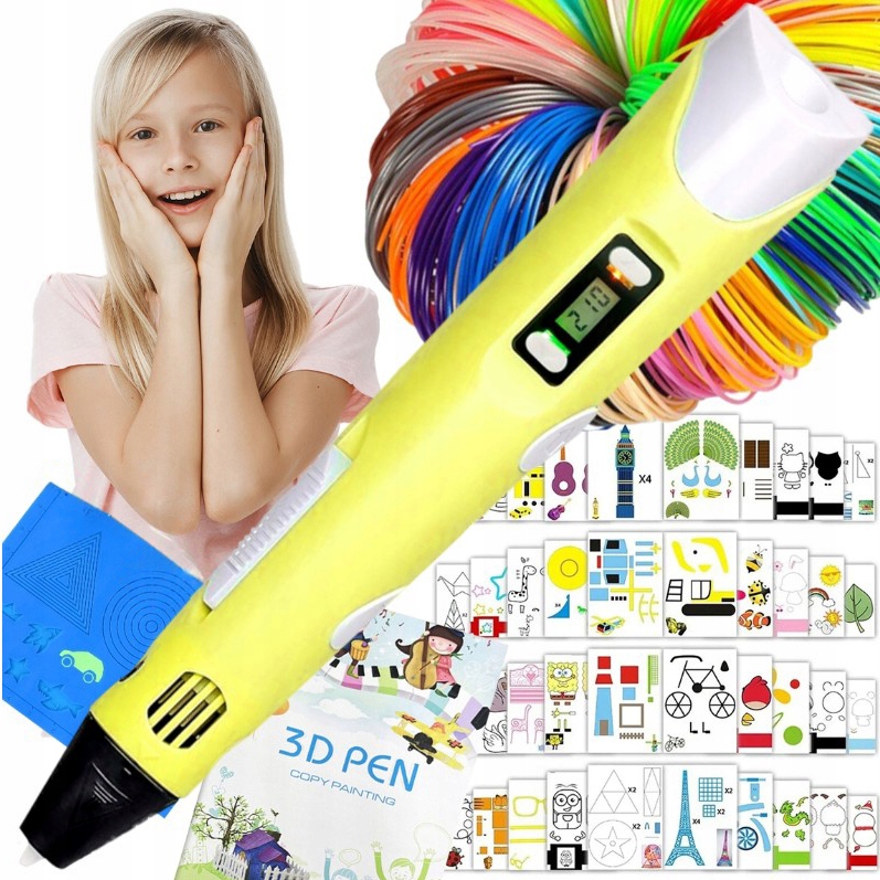 Drukarka Długopis 3D Pen Dla Dzieci wkłady +filament 109 M +mata Szablony