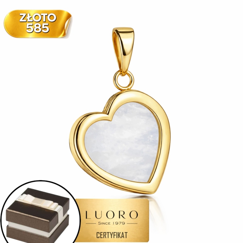 Zlatý Přívěsek 585 14K Srdce S Perleťovou Hmotou 21 MM Jemný Elegantní