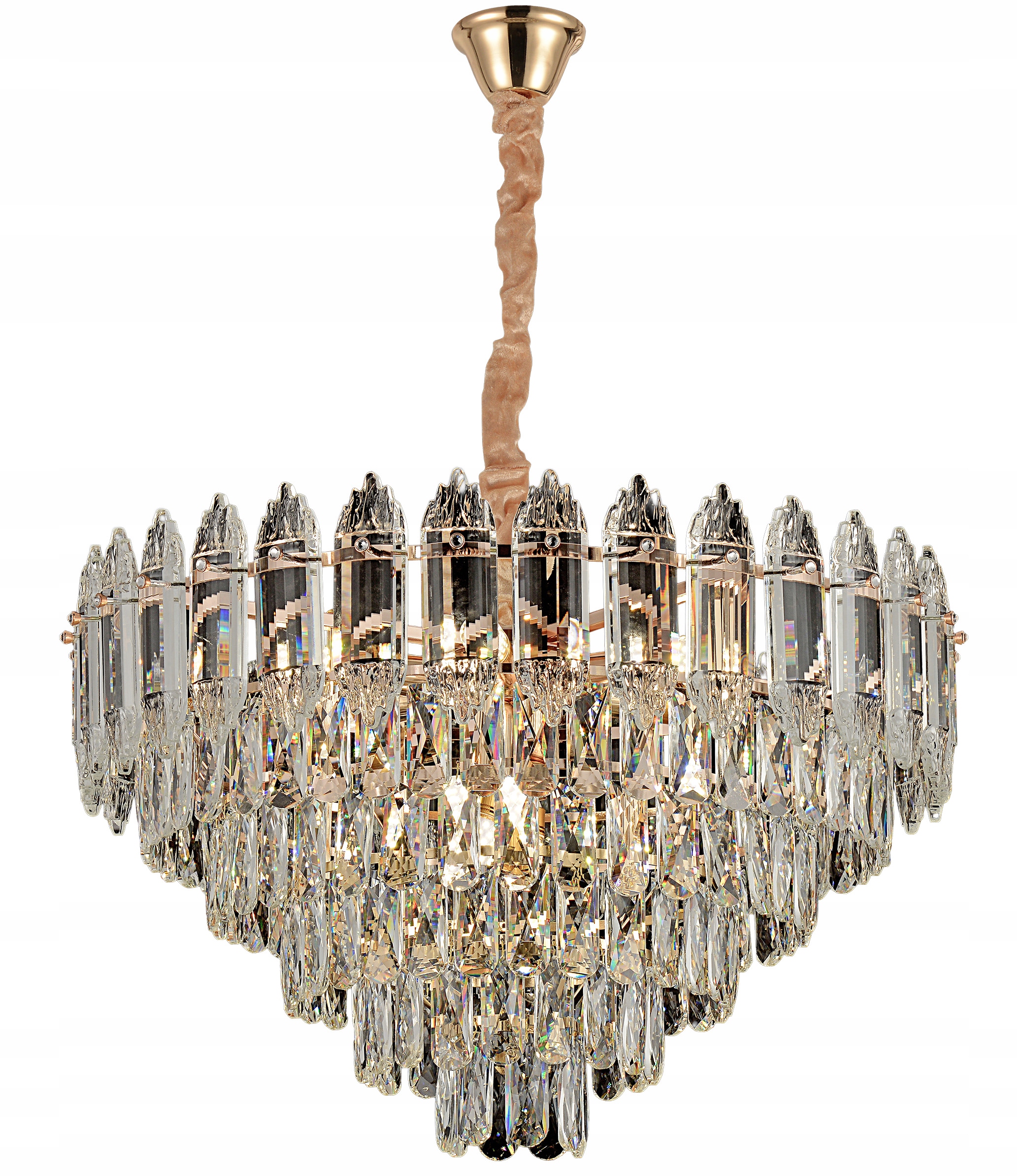 Křišťálový Závěsný Lustr Glamour Zlatý E14 50 CM Do Obývacího Pokoje Jídelny