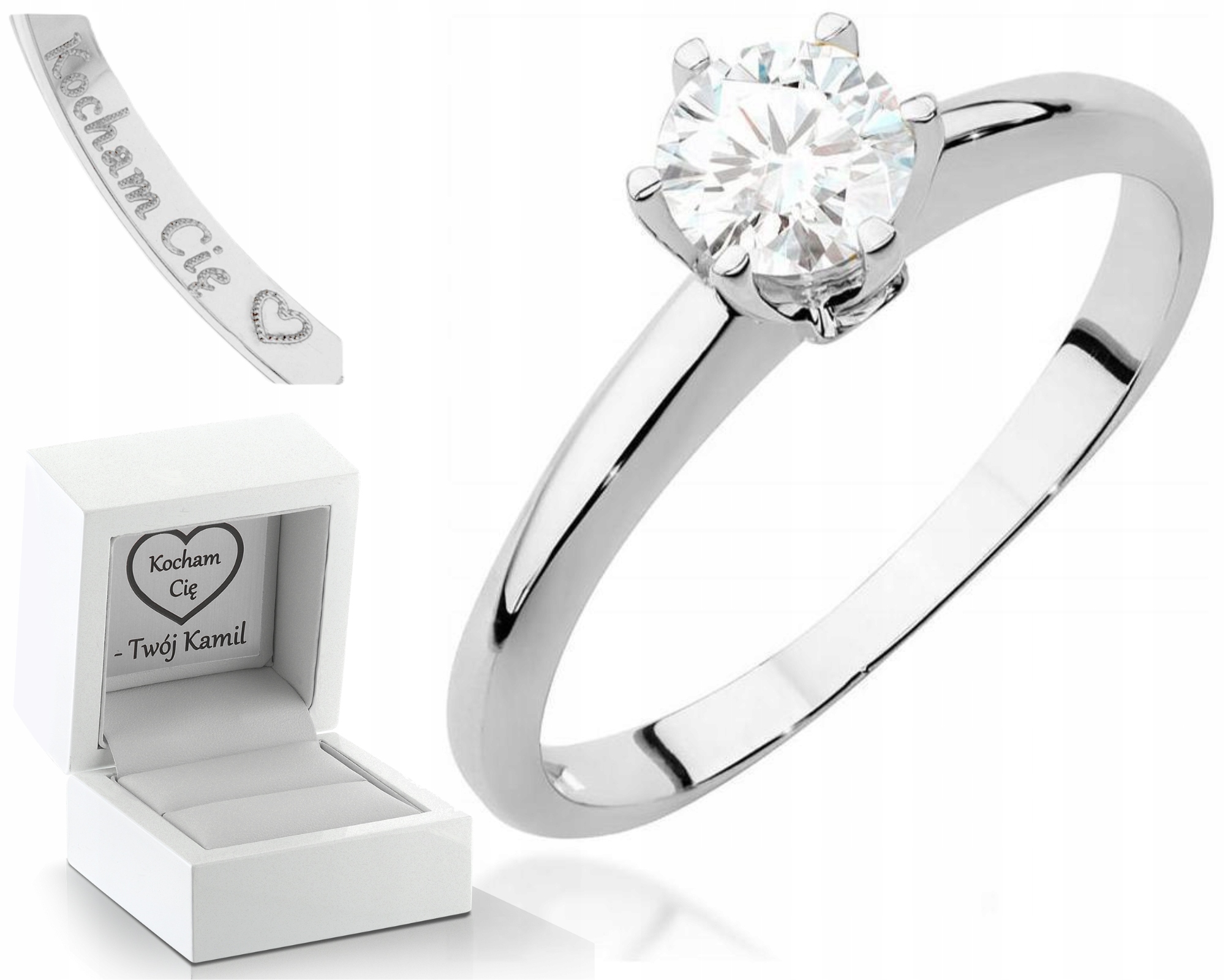 Bílý Zlatý Prstýnek Safír A Brilianty Gravírování