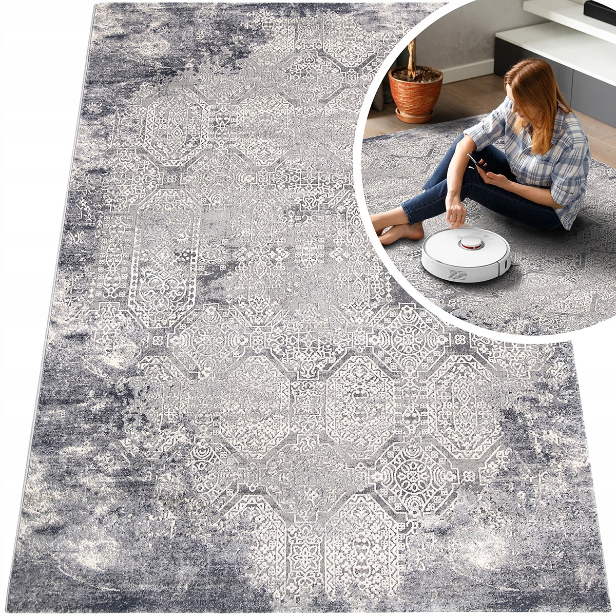 MODNY DYWAN KREMOWY SZARY VALENCIA NOWOCZESNY MIĘKKI DO SALONU 140x200