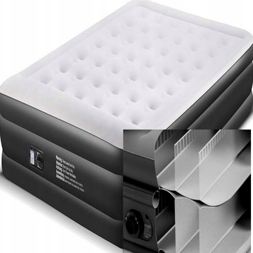 Bardzo Mocny Materac Dmuchany Dwuosobowy z Wbudowanym Stelażem Łóżko Pompką
