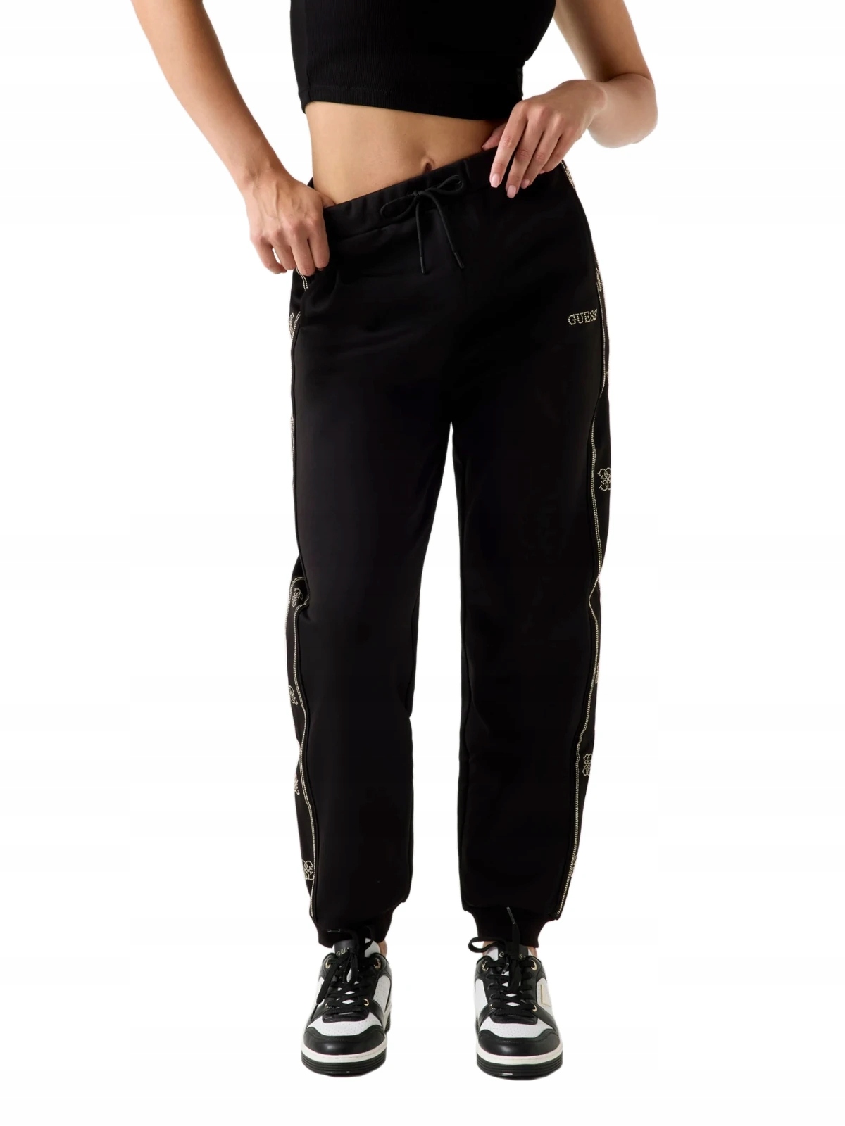 Dámské Jogger Tepláky S Logem Na Pase, Černé Guess