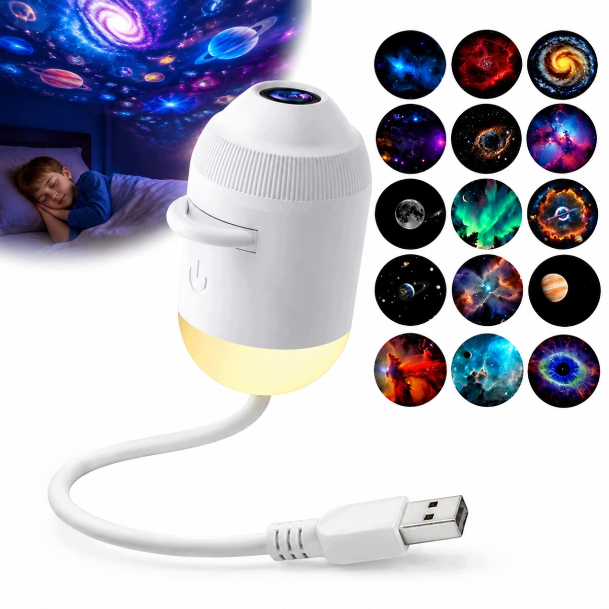 Projektor Galaktyki Holograficzny 5D Usb Gęsia Szyjka 360° Sypialni