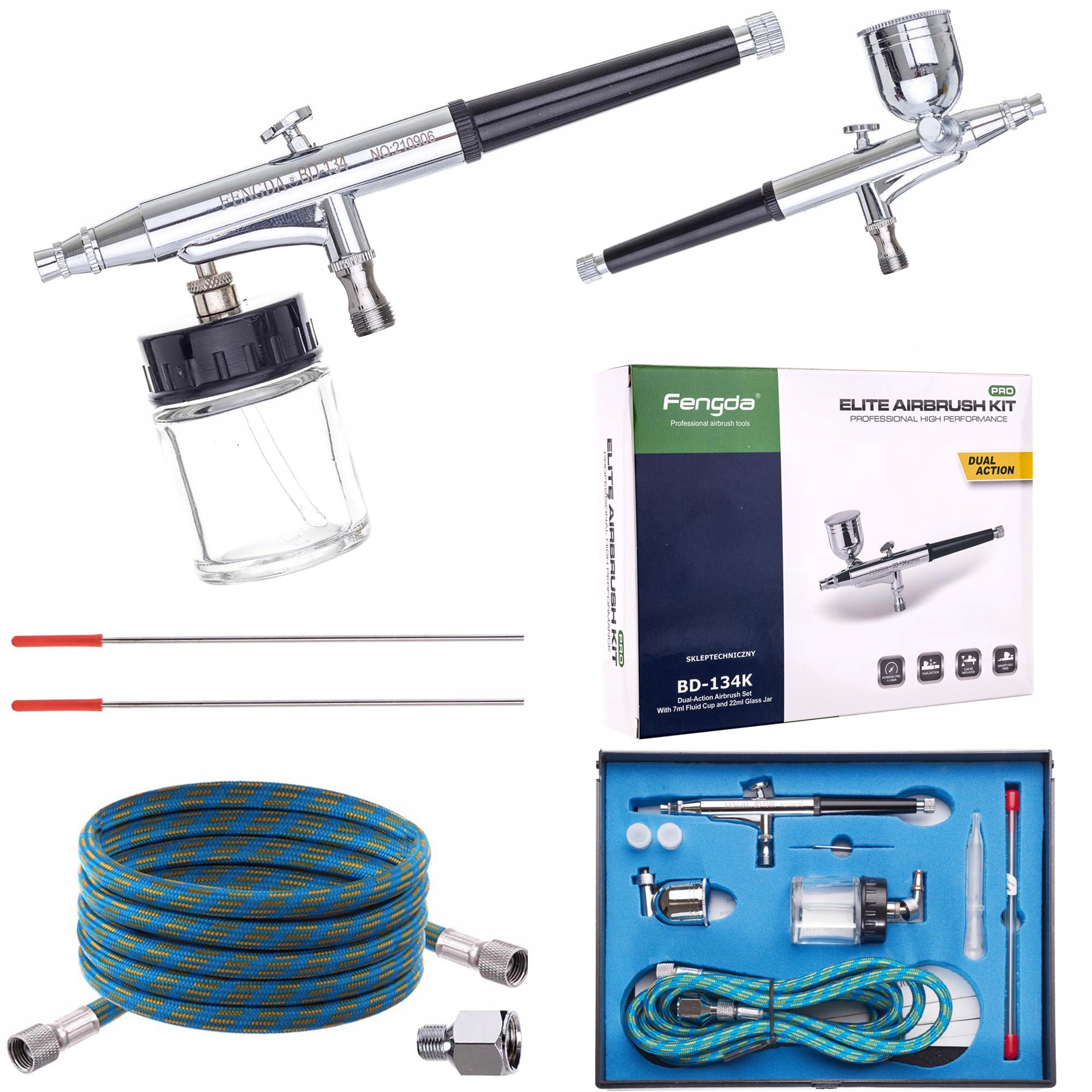 Modelářský Airbrush Komplet Fengda BD-134K Trysky 0,2 0,3 0,5 MM