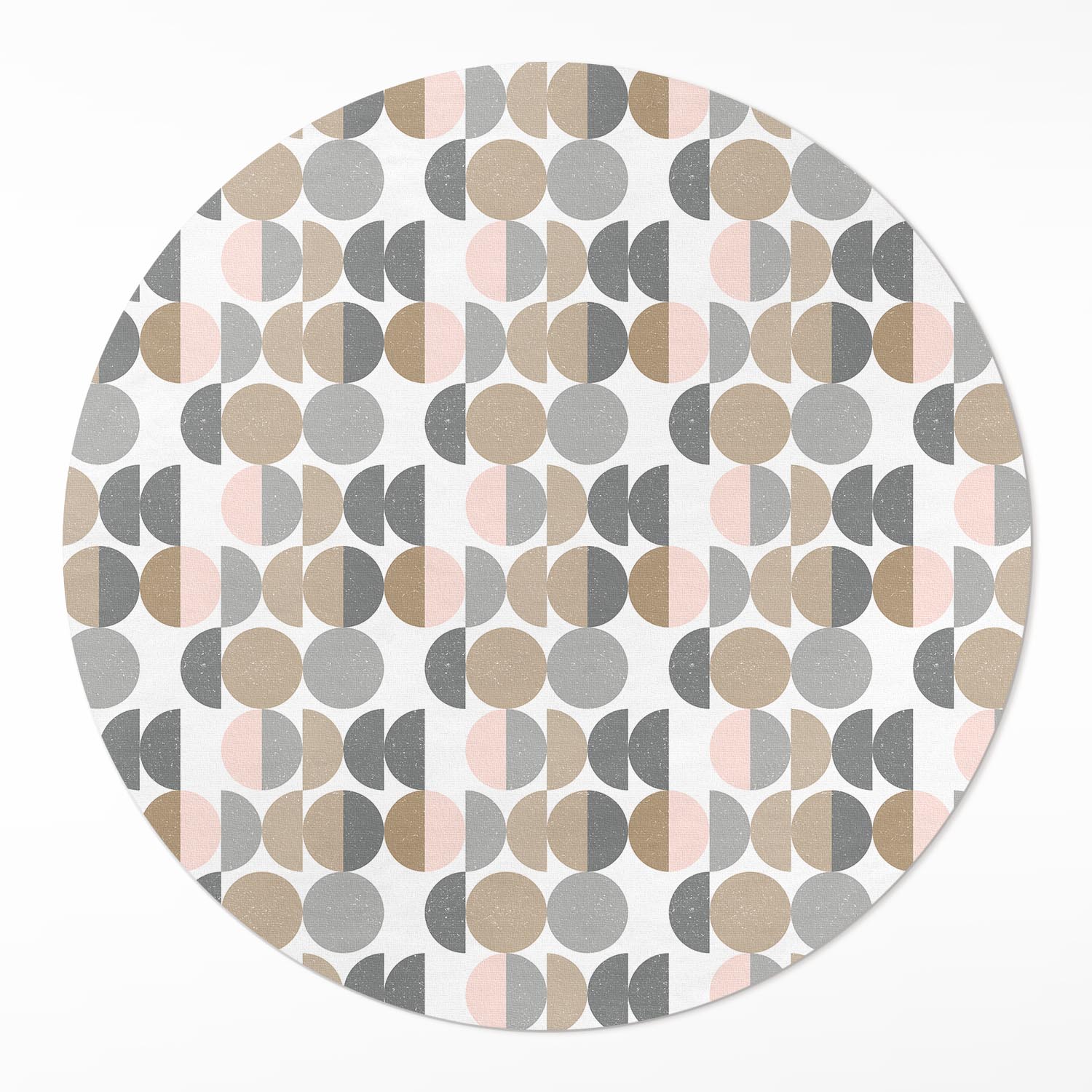 Okrúhly vinylový koberec fi 140 cm, kruhy a polmesiačiky, geometrický retro vzor