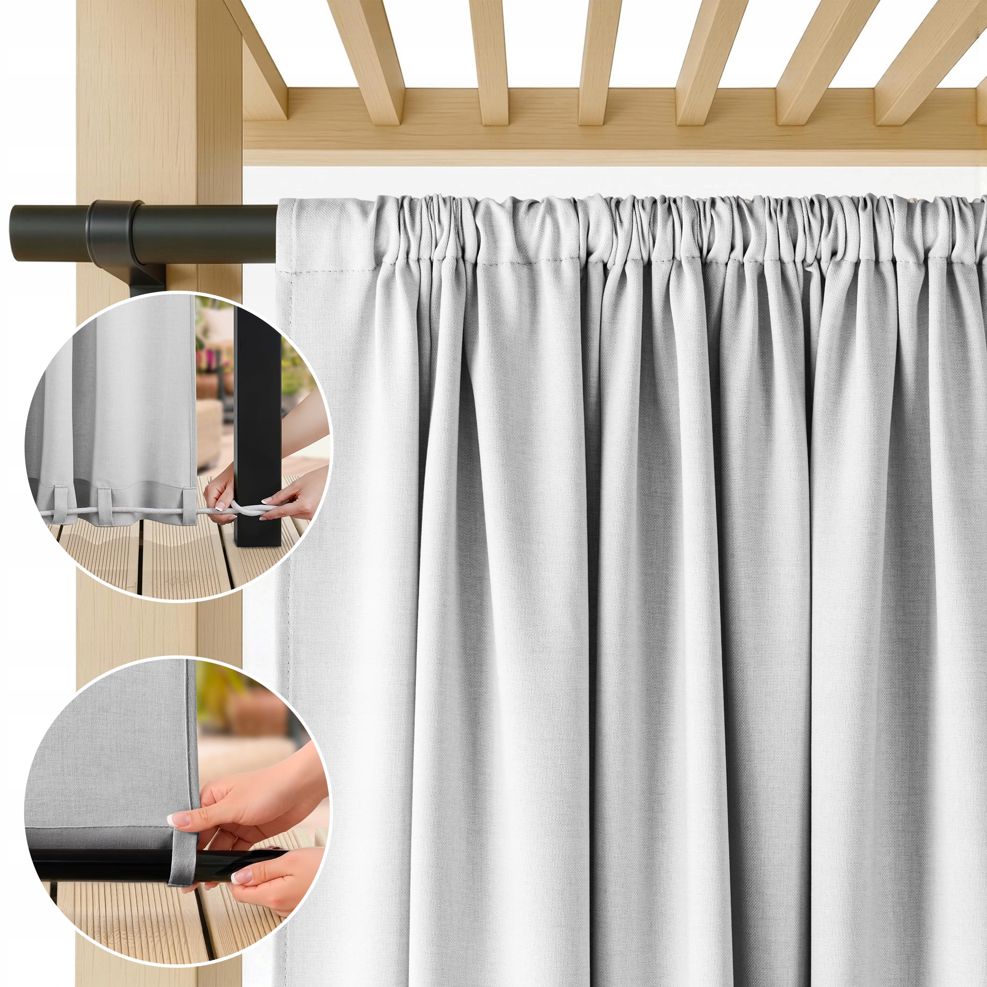 Filumi Závěs struktura len tunel voděodolná šedá 300x200