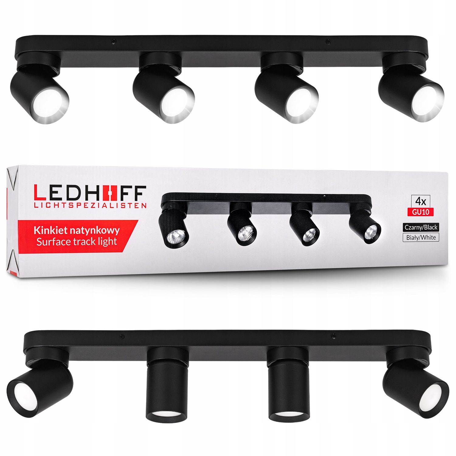 Lampa Sufitowa kinkiet ścienny Spot oprawa halogenowa 4xGU10 Czarna ruchoma