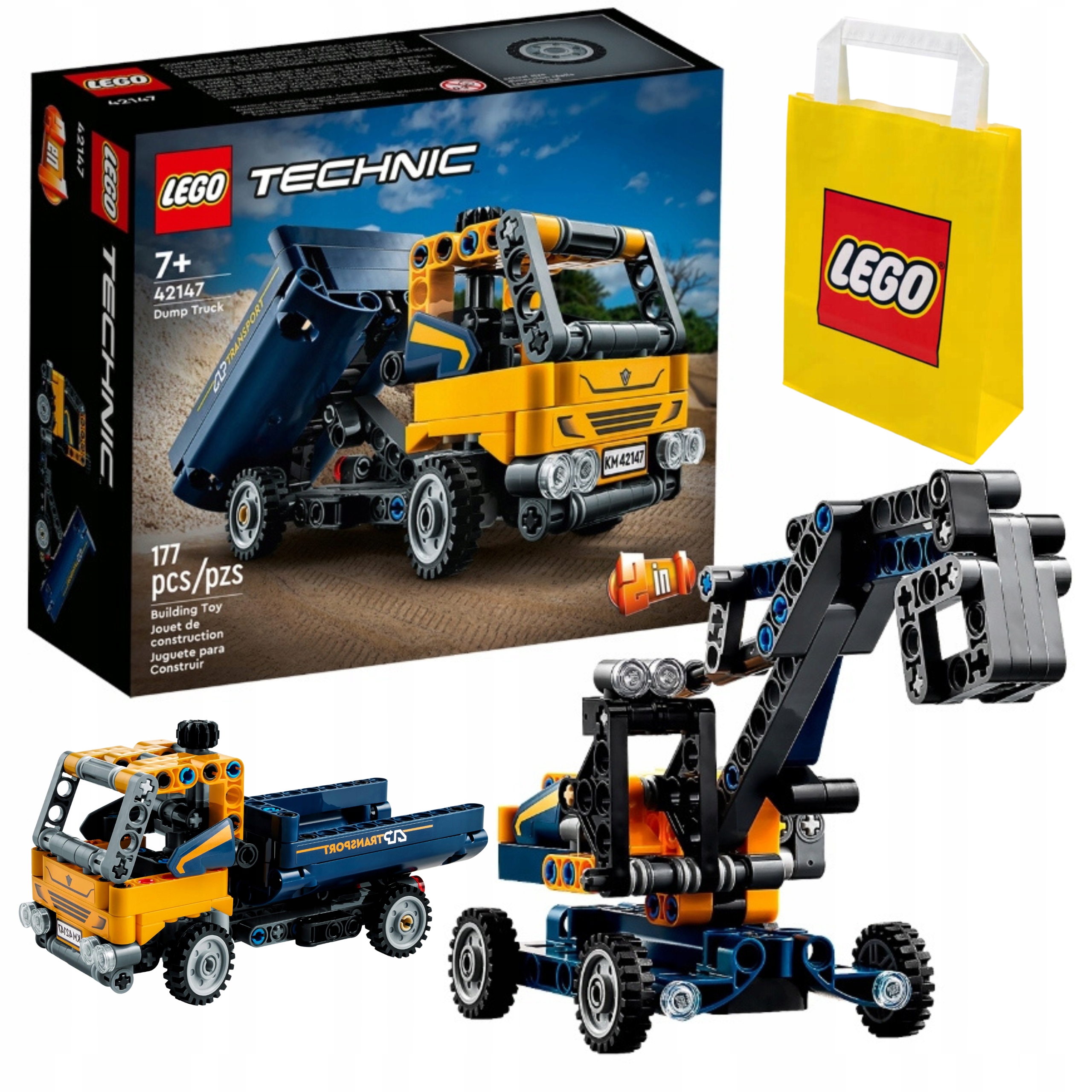 LEGO Technic 2w1 Wywrotka Koparka 42147 + Torba Lego, Prezent na dzień Ojca