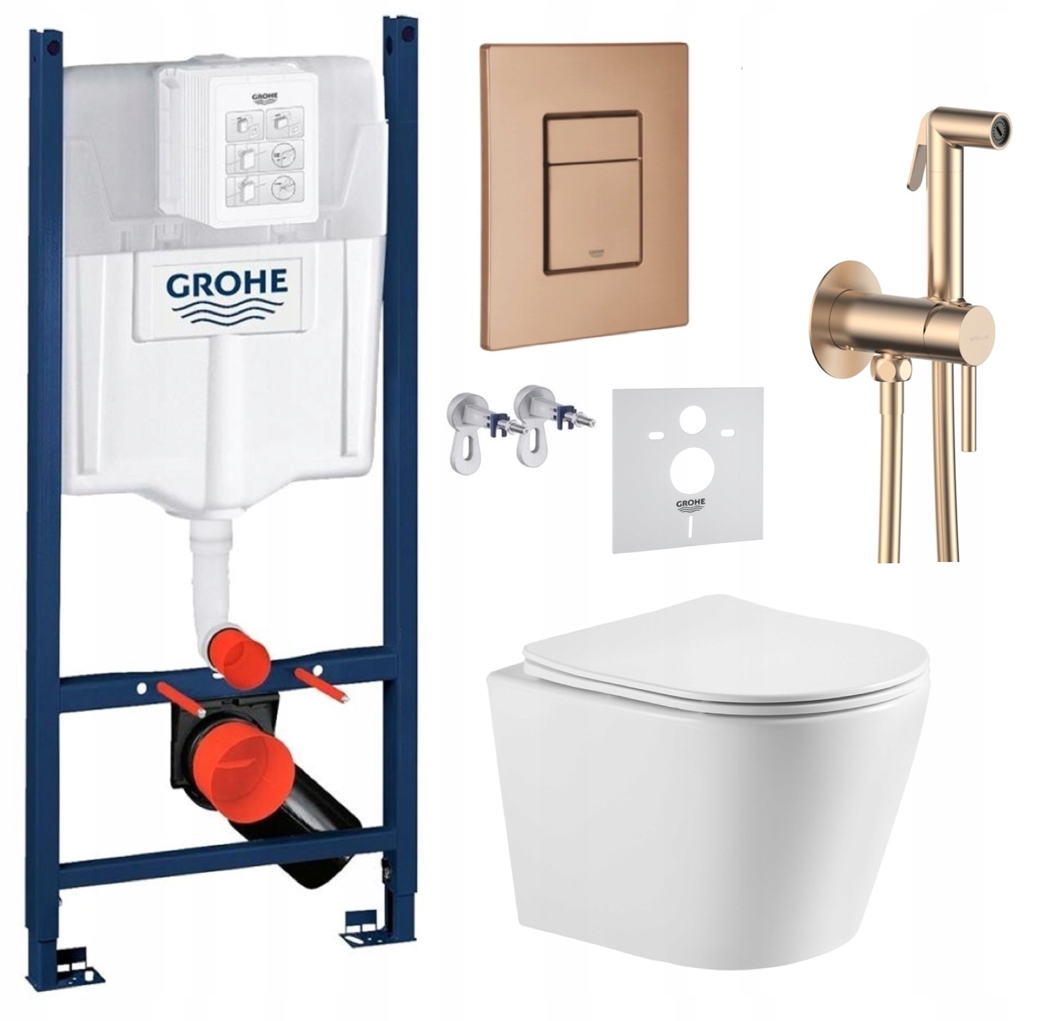 Sada Wc roštu Grohe Rapid s miskou Jess tlačidlom meď, batéria meď