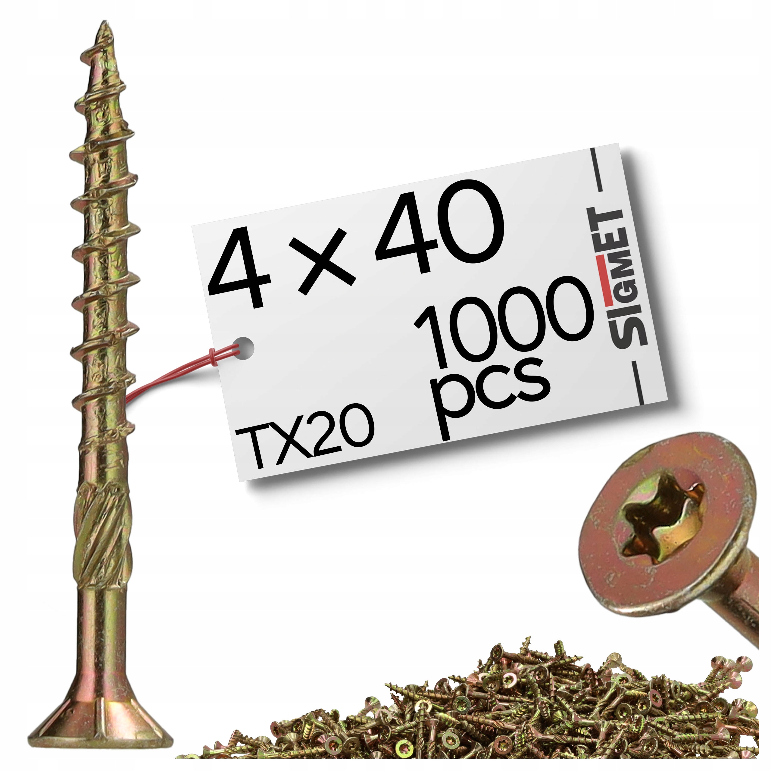 1000 x Tesařské vruty do dřeva 4x40 mm Torx 4 x 40 mm, šroub pozink