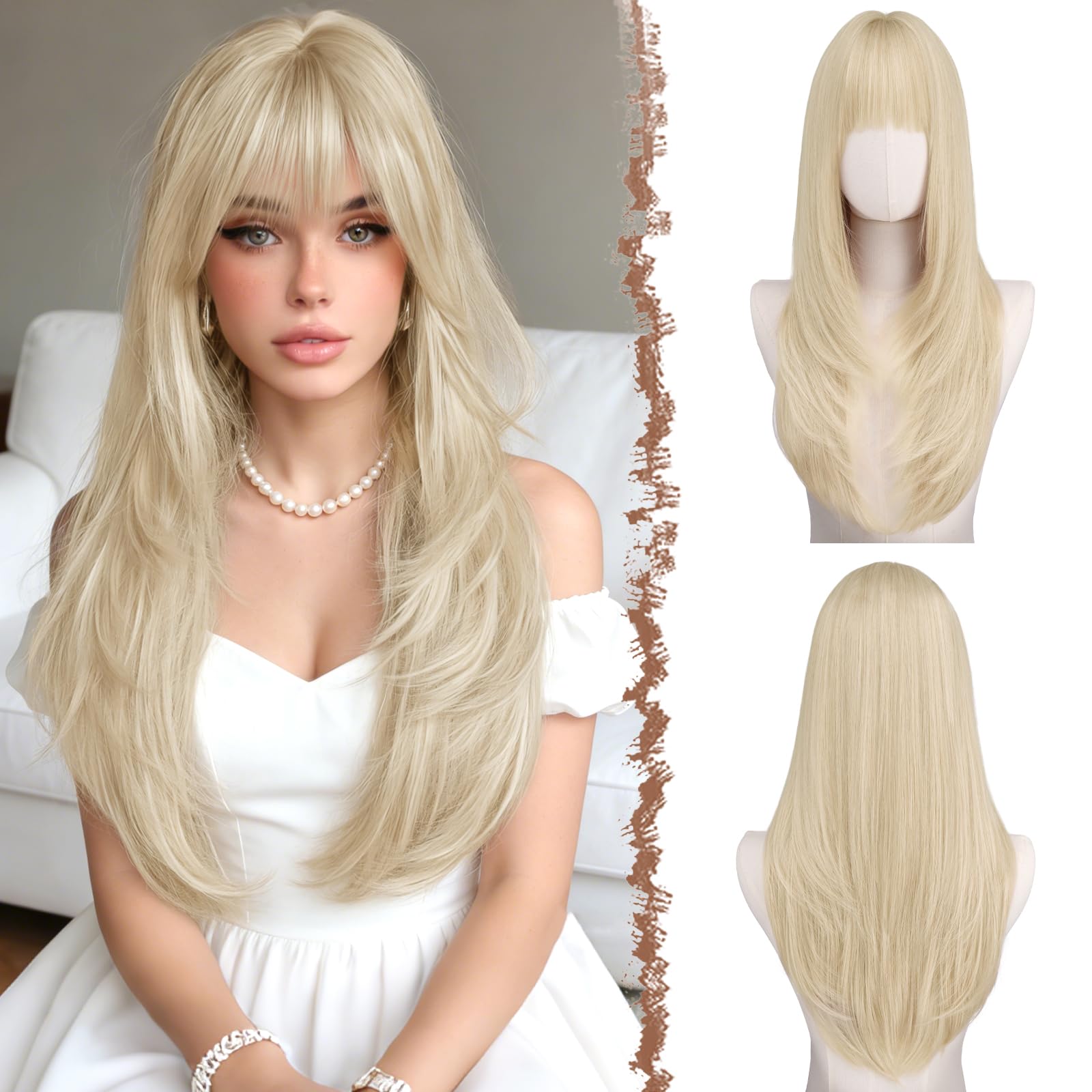 Feshfen Jasnoblond Vrstvená Paruka s Hřívou 60 cm Dlouhá Syntetická