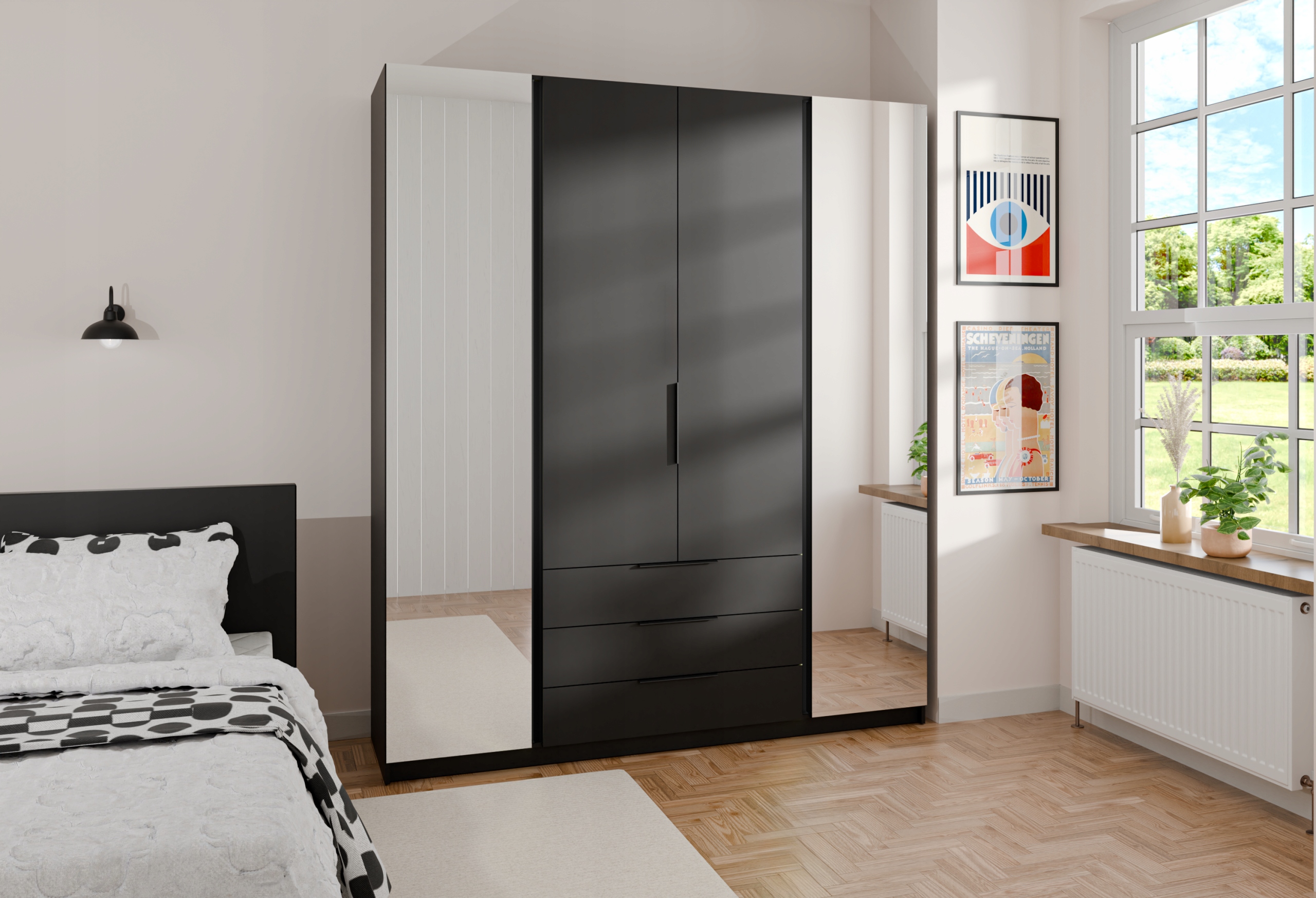 Moderní Elegantní velká prostorná Skříň Maja 2 Zrcadlo 2F 3S Dveře Zásuvky