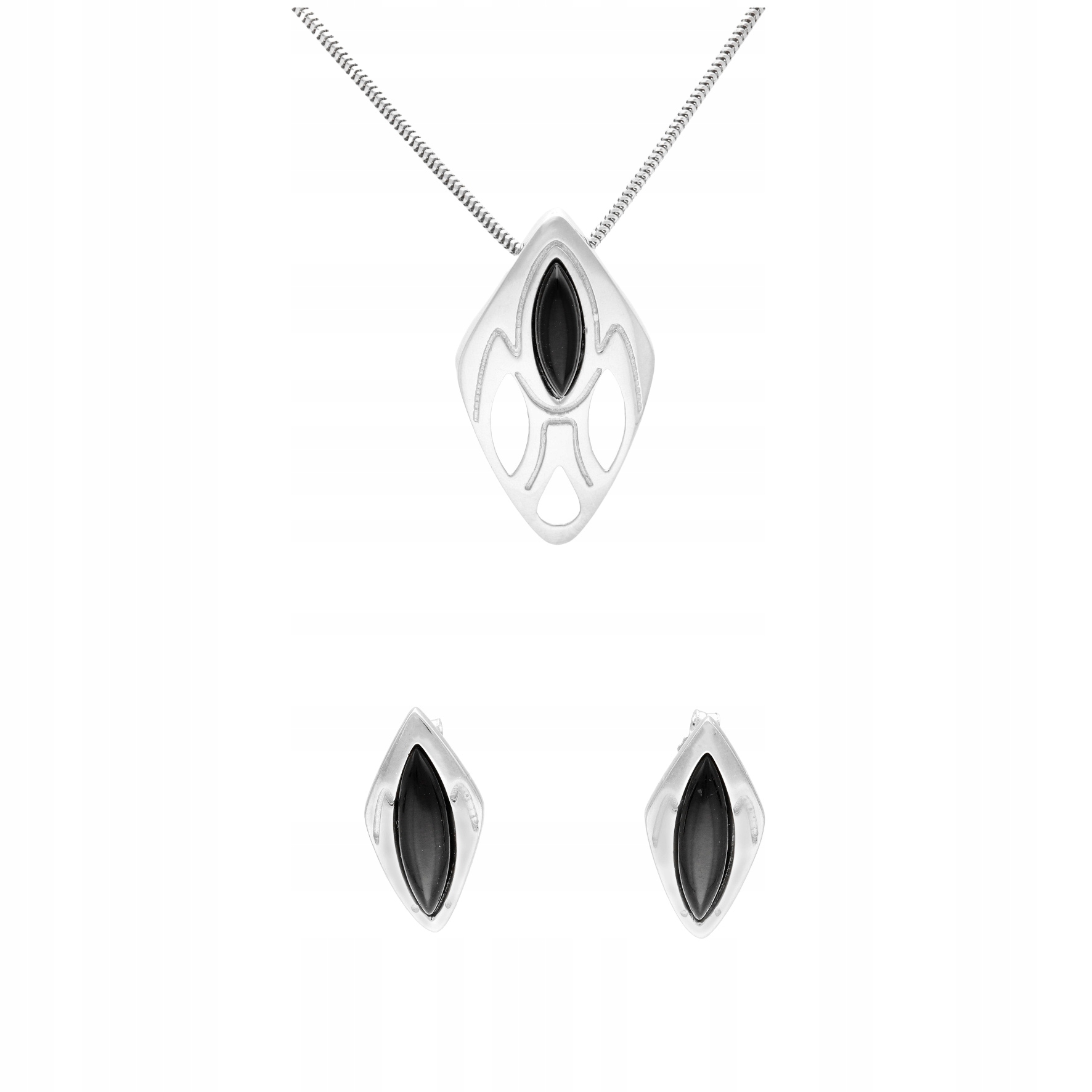 Komplet s onyxovým kosočtvercem stříbro
