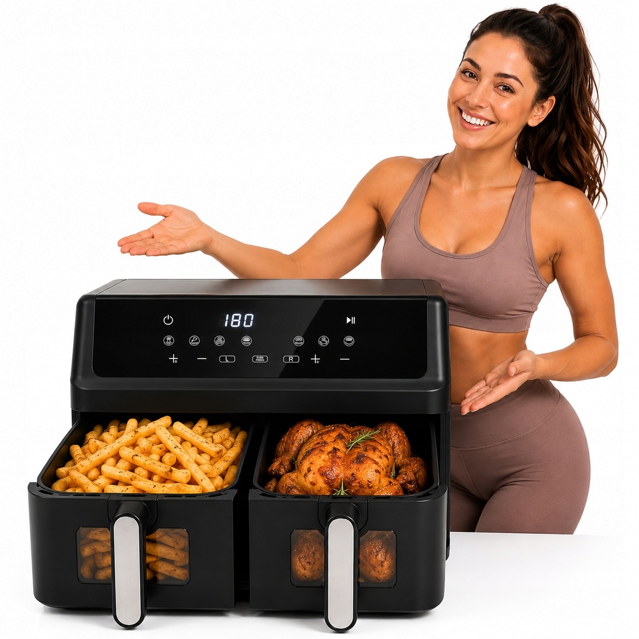 Air Fryer Fritéza XXL Bez Tuku 9 L Dvojkomorová Rúra Double